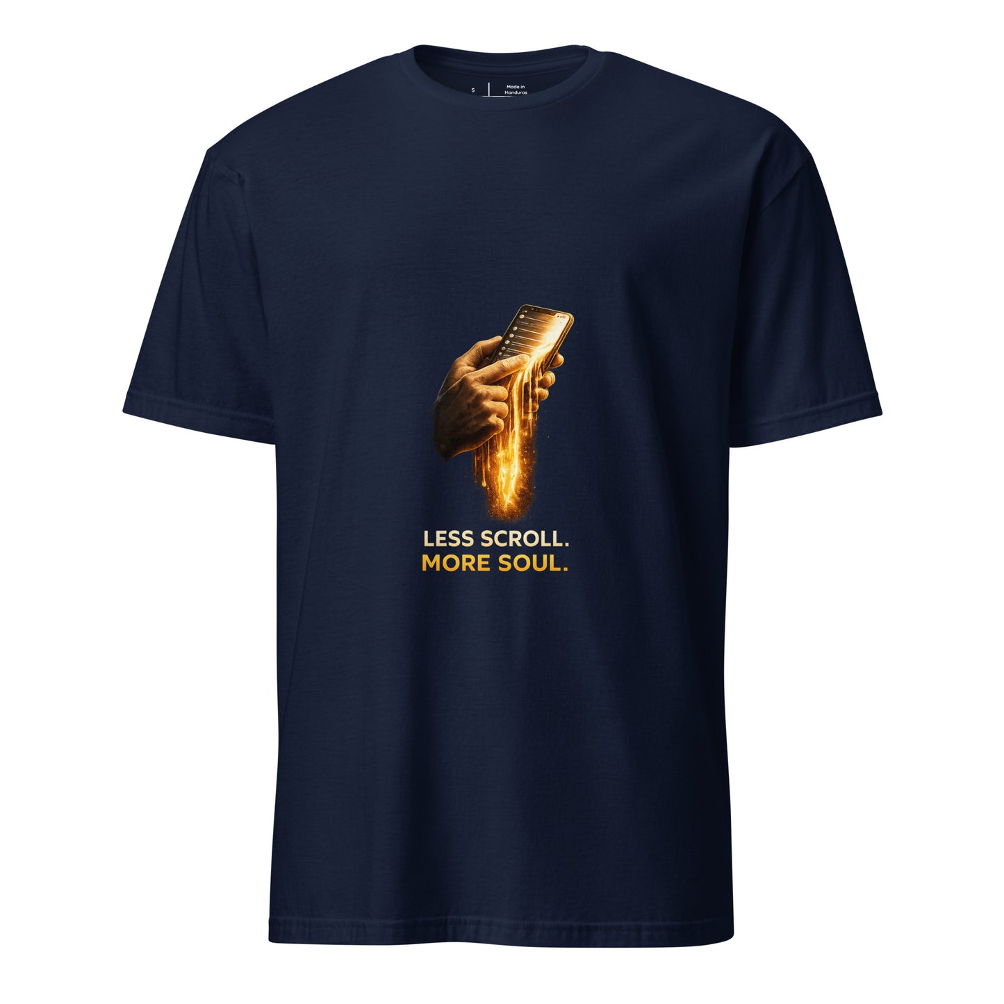 Less Scroll. More Soul. – Digital Detox - Short-Sleeve Unisex T-Shirt - Graphic Tee - Navy - Front