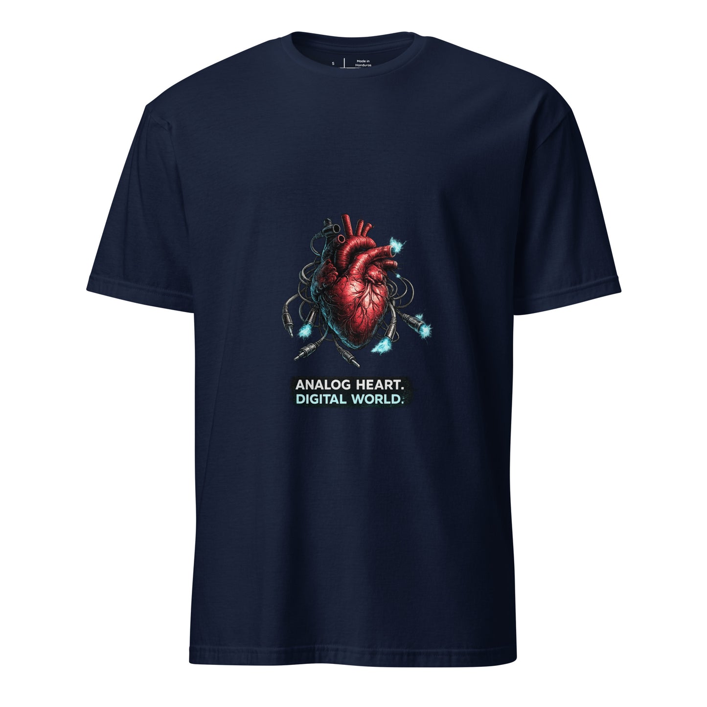 Analog Heart. Digital World. – Cyber Philosophy - Short-Sleeve Unisex T-Shirt - Graphic Tee - Navy - Front