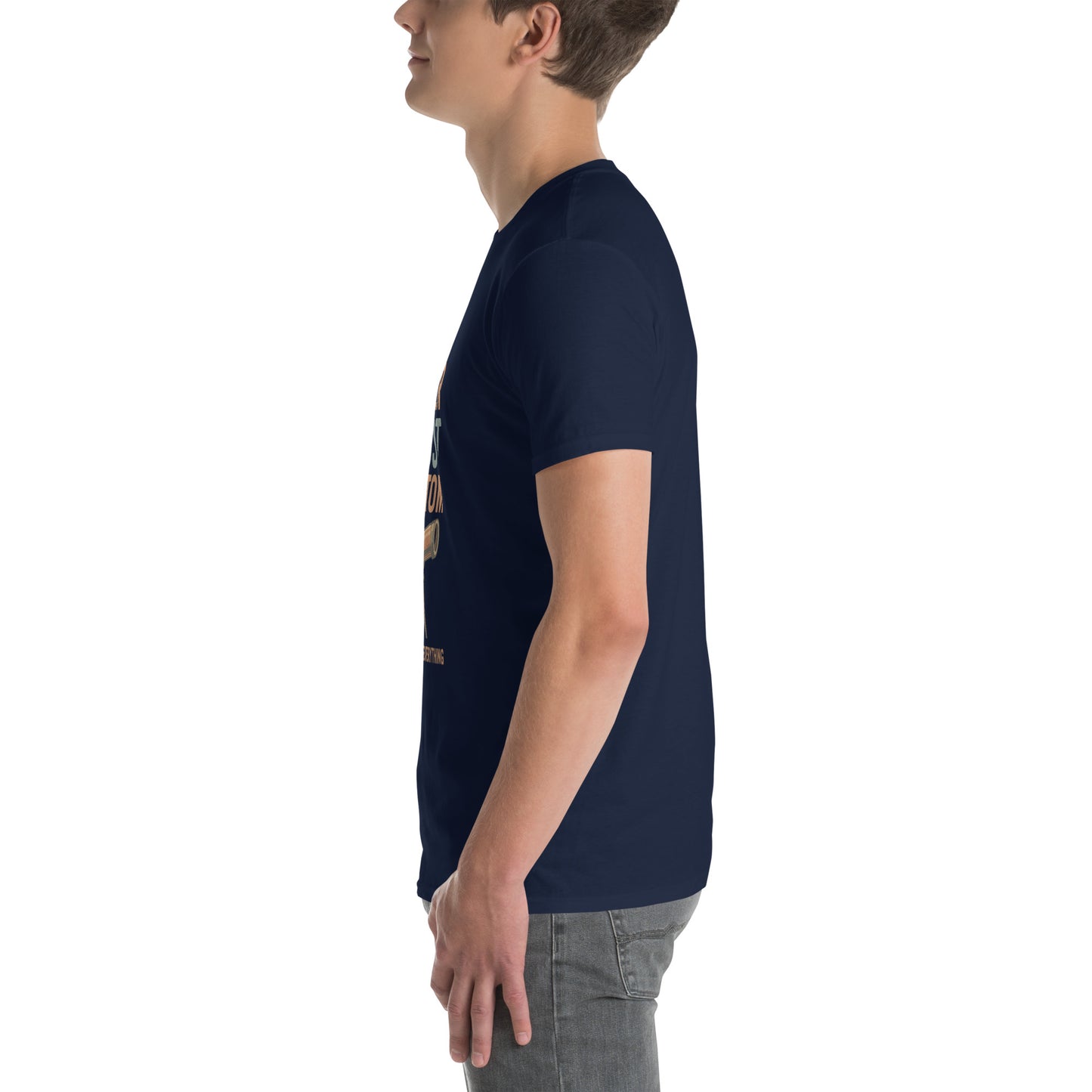 Never Trust An Atom - Science Joke - Short-Sleeve Unisex T-Shirt - Graphic Tee - Navy - Left side