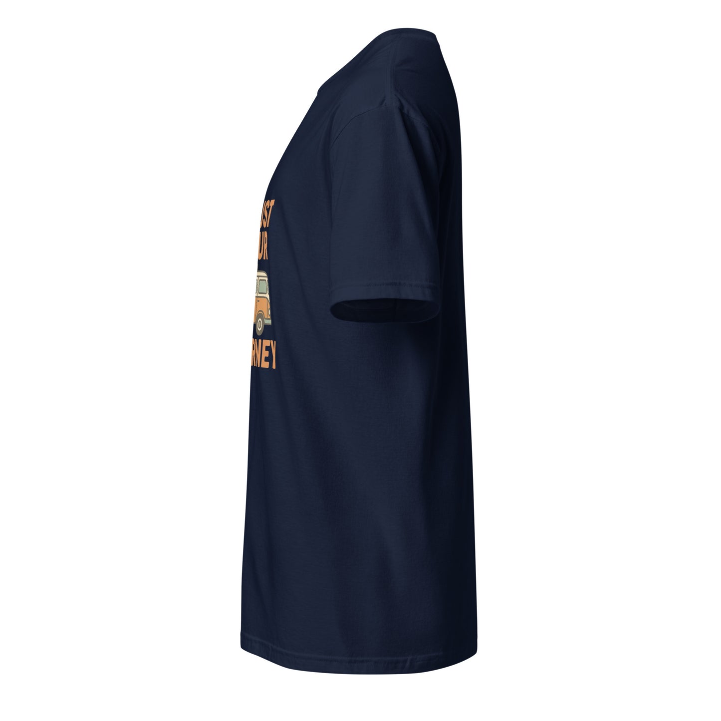 Trust Your Journey – Retro Camper Van - Short-Sleeve Unisex T-Shirt - Graphic Tee - Navy - Left side