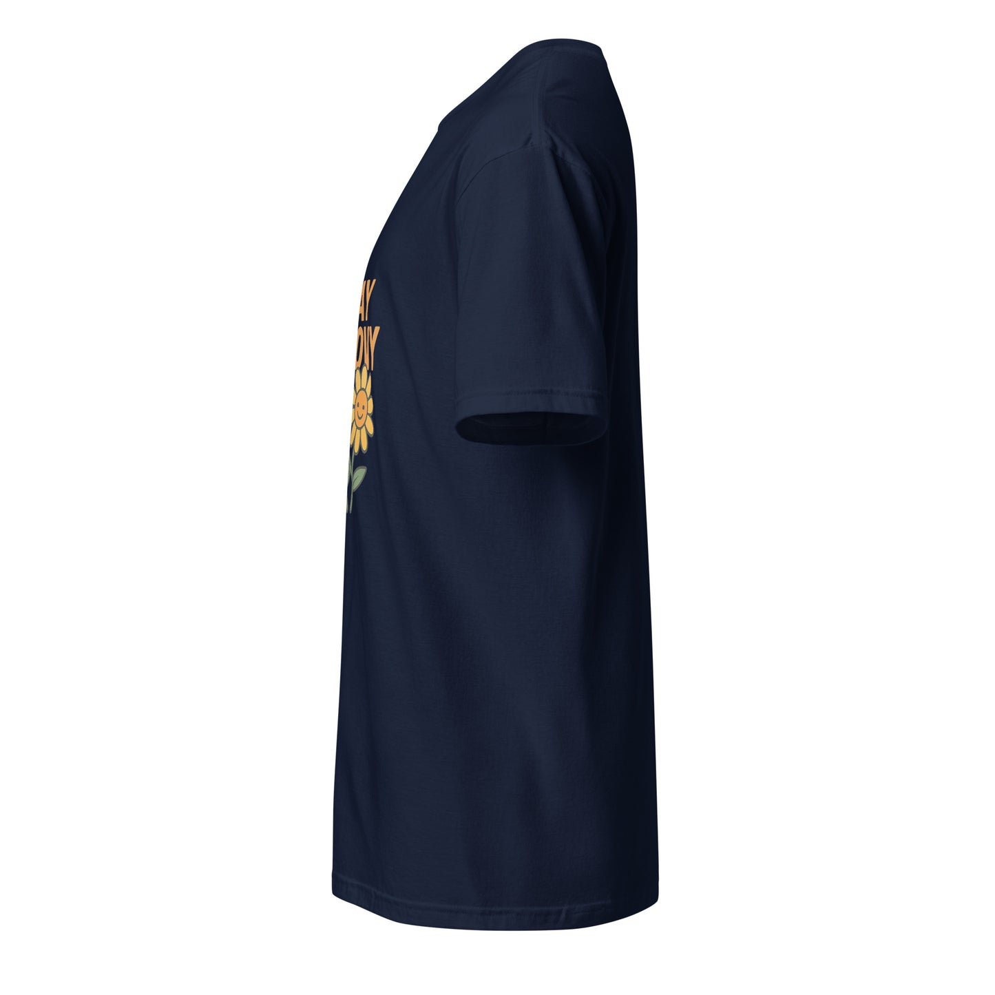 Stay Groovy – Retro Flower Power - Short-Sleeve Unisex T-Shirt - Graphic Tee - Navy - Left side
