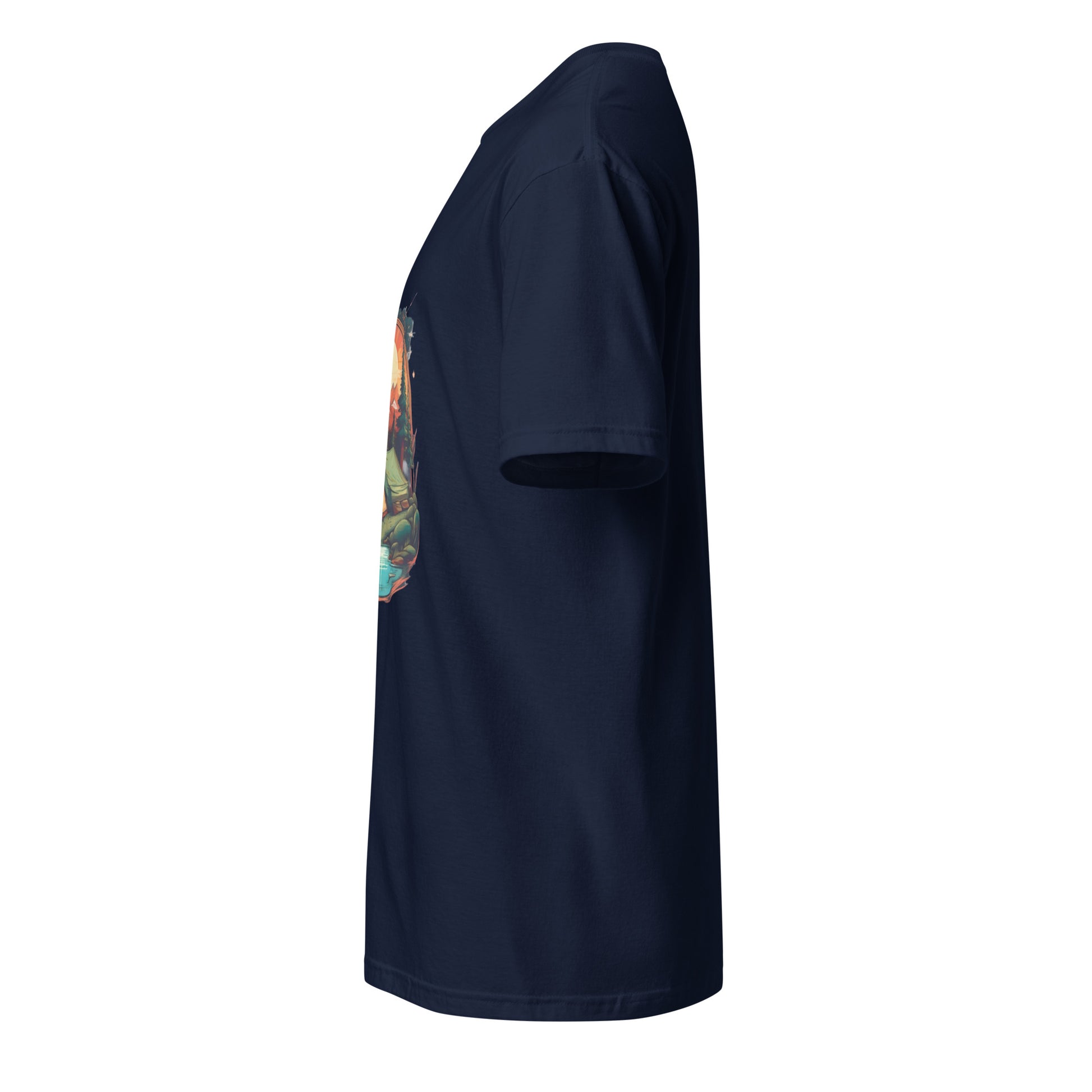 Golden Escape – Twin Tent Adventure - Short-Sleeve Unisex T-Shirt - Graphic Tee - Navy - Left side