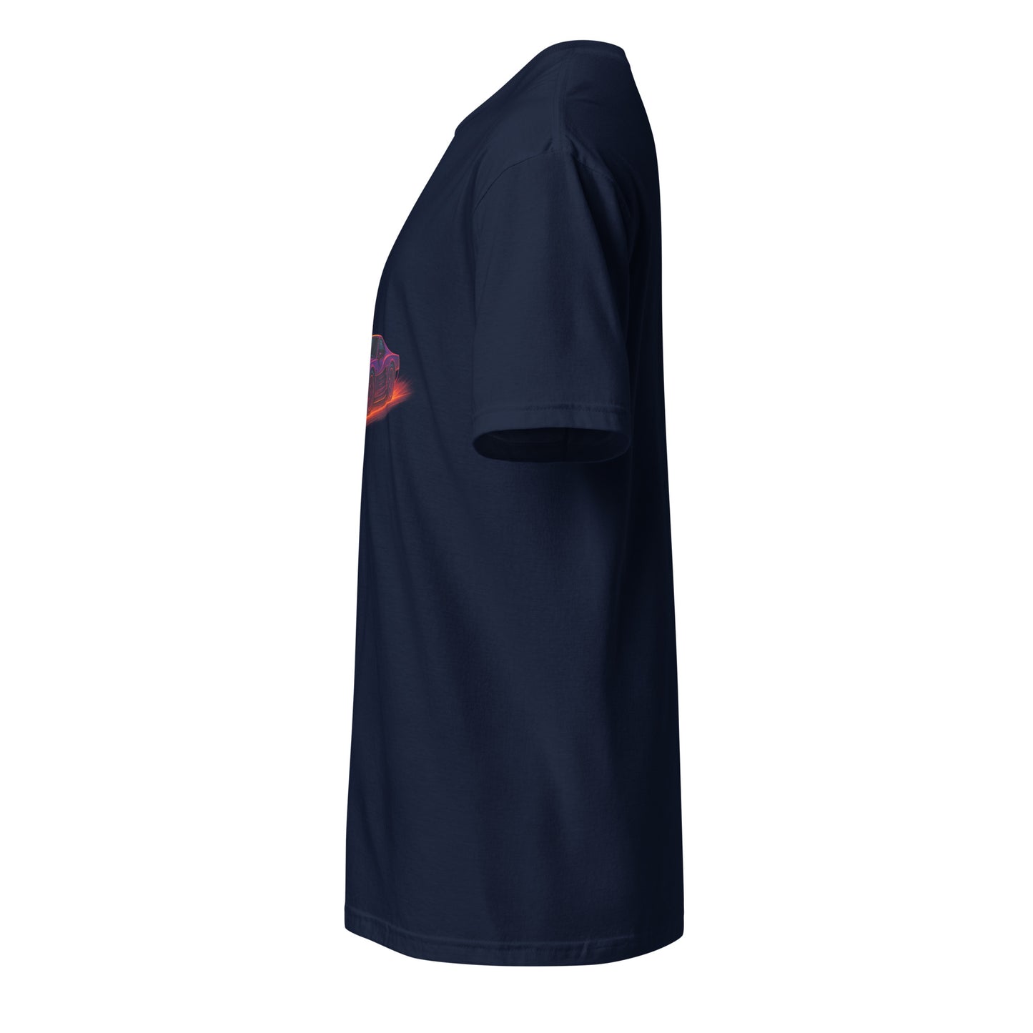Synthwave Supercar – Race Into The Neon Future - Short-Sleeve Unisex T-Shirt - Graphic Tee - Navy - Left side