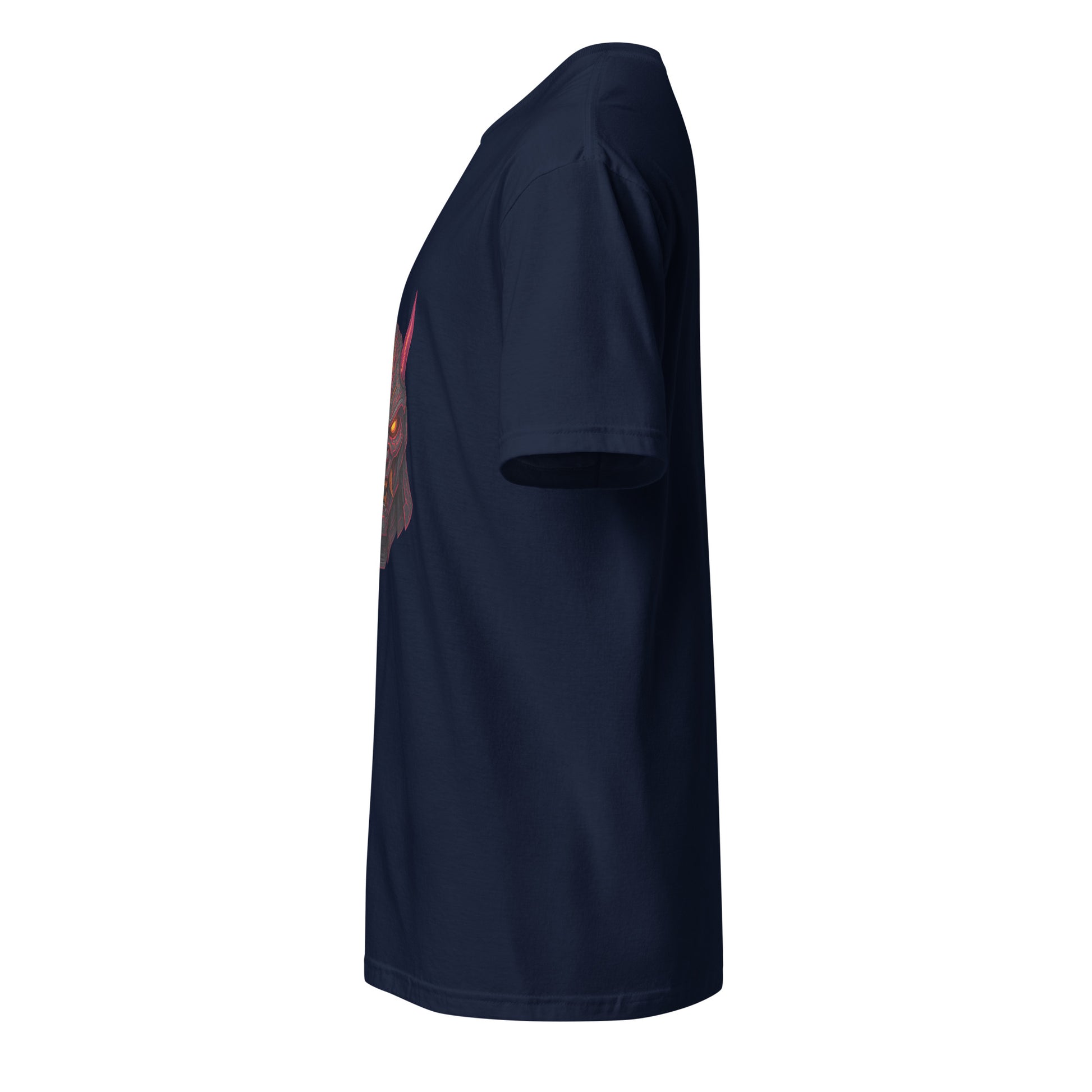 Galactic Samurai Mask – Cyber Oni - Short-Sleeve Unisex T-Shirt - Graphic Tee - Navy - Left side