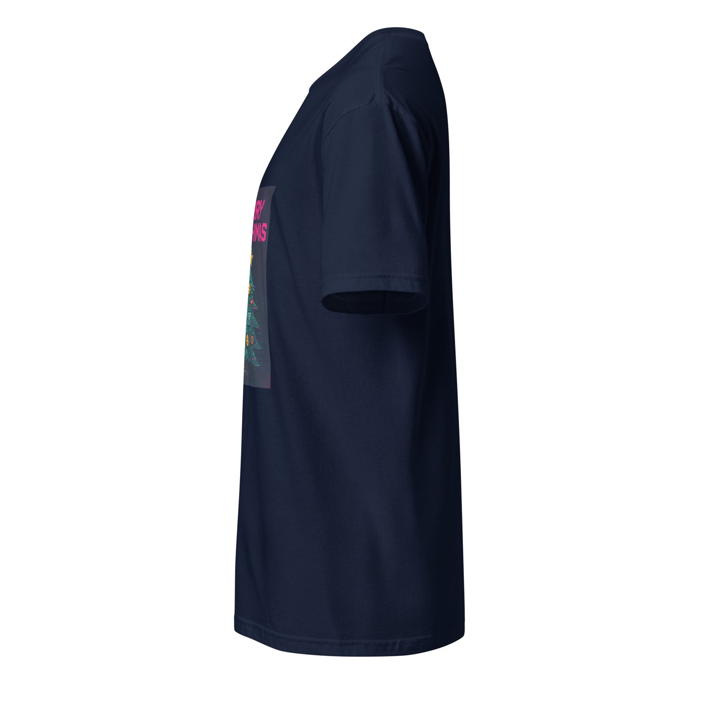 Merry Glitchmas - Cyber Christmas - Short-Sleeve Unisex T-Shirt - Graphic Tee - Navy - Left side