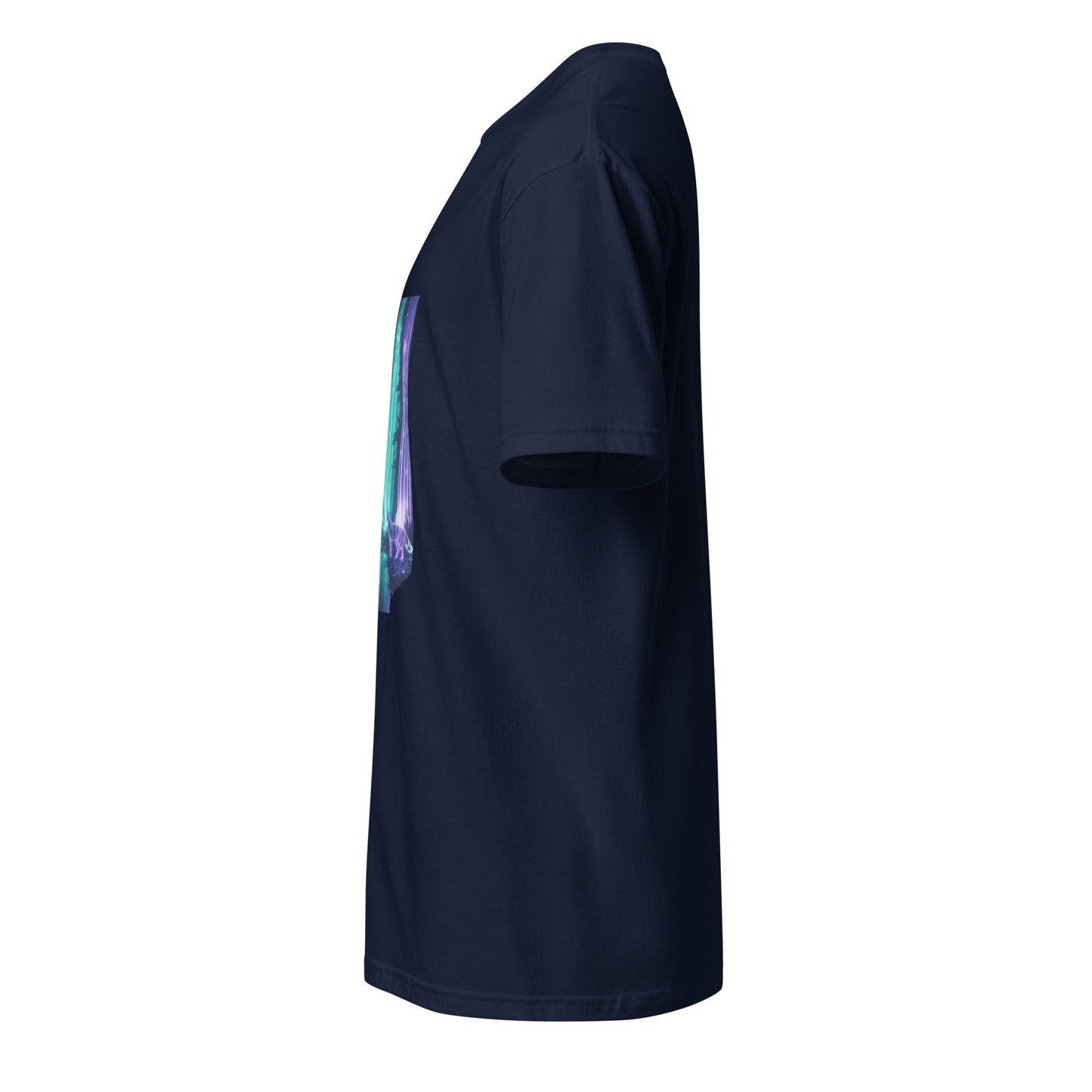 Quantum Forest – Digital Nature Fusion - Short-Sleeve Unisex T-Shirt - Graphic Tee - Navy - Left side