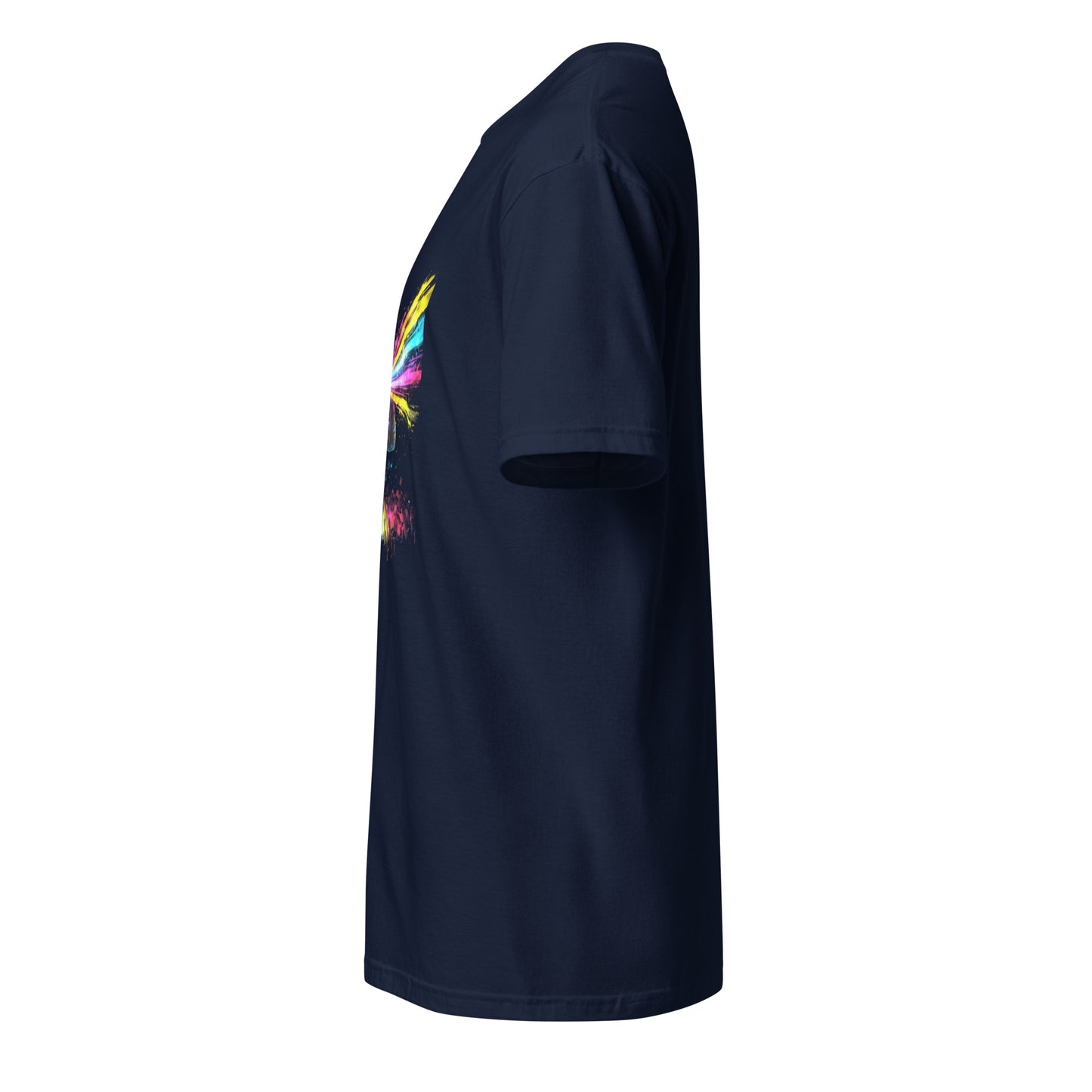 Neon Club Prophet – Nightlife Graffiti Energy - Short-Sleeve Unisex T-Shirt - Graphic Tee - Navy - Left side