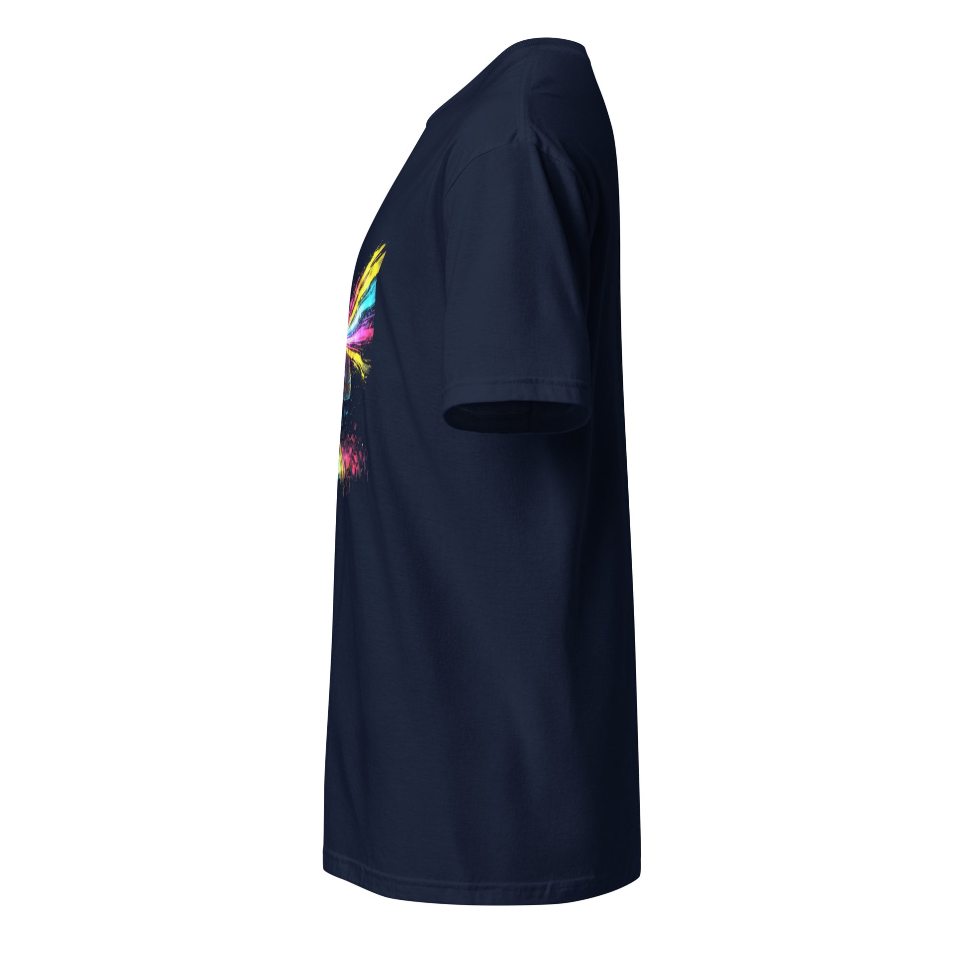 Neon Club Prophet – Nightlife Graffiti Energy - Short-Sleeve Unisex T-Shirt - Graphic Tee - Navy - Left side