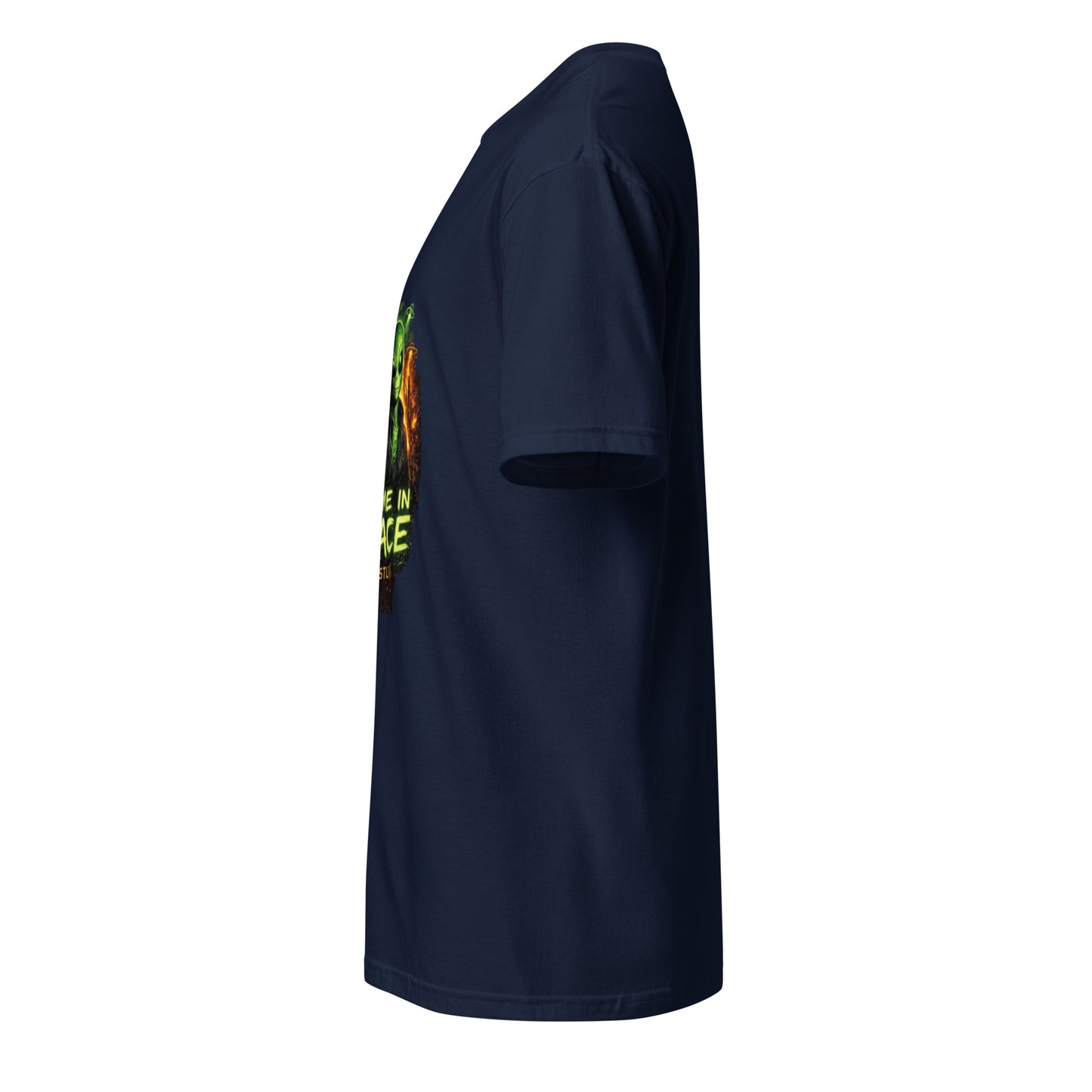 We Came in Peace (Mostly) – Alien Parody Streetwear - Short-Sleeve Unisex T-Shirt - Graphic Tee - Navy - Left side