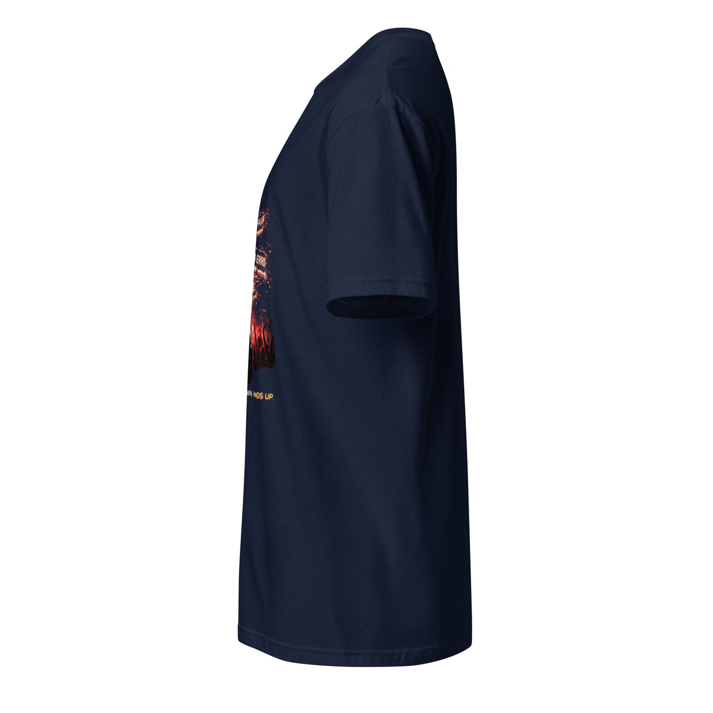 Systems Down. Hands Up. – Festival - Short-Sleeve Unisex T-Shirt - Graphic Tee - Navy - Left side