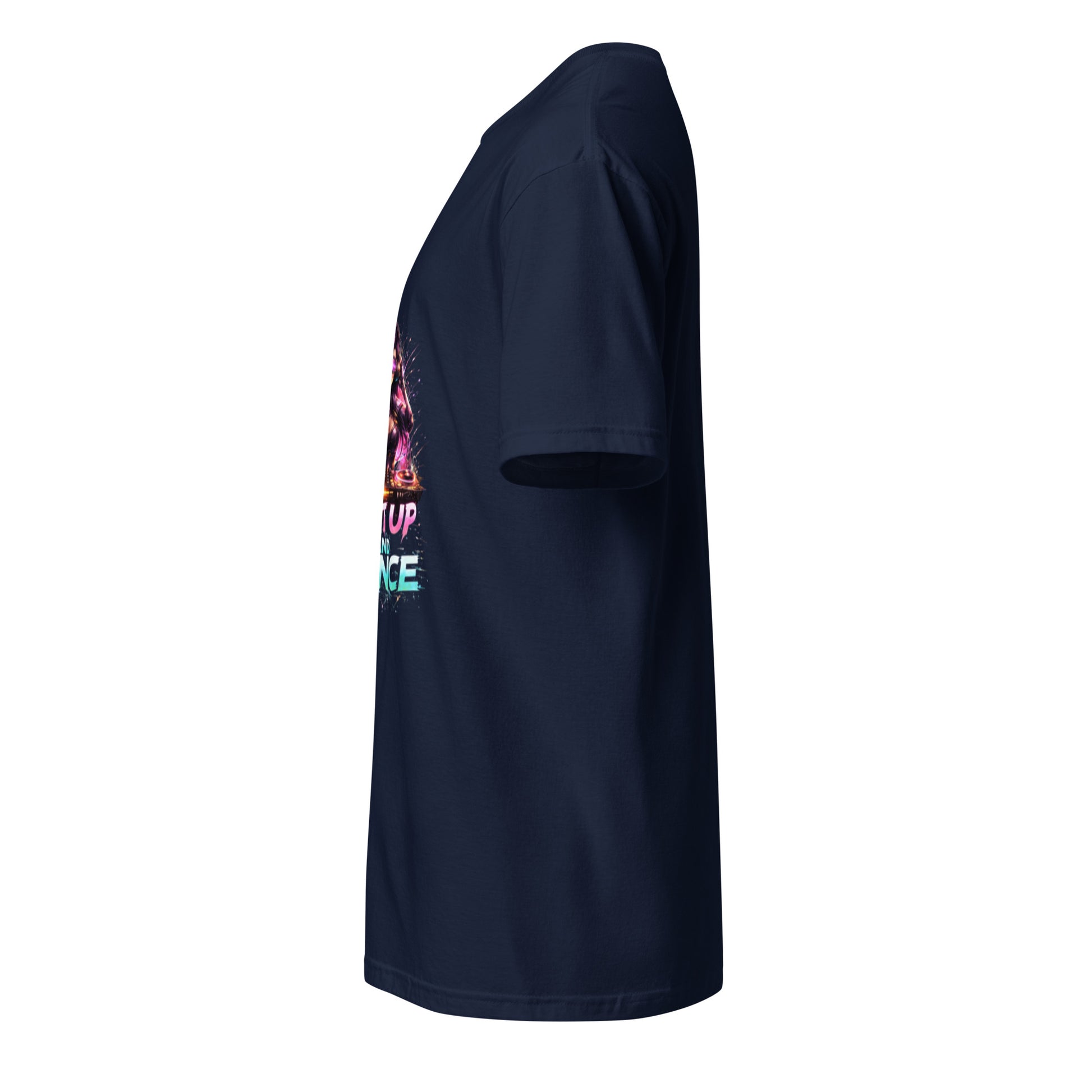 Shut Up And Dance – Cyber Rave DJ - Short-Sleeve Unisex T-Shirt - Graphic Tee - Navy - Left side