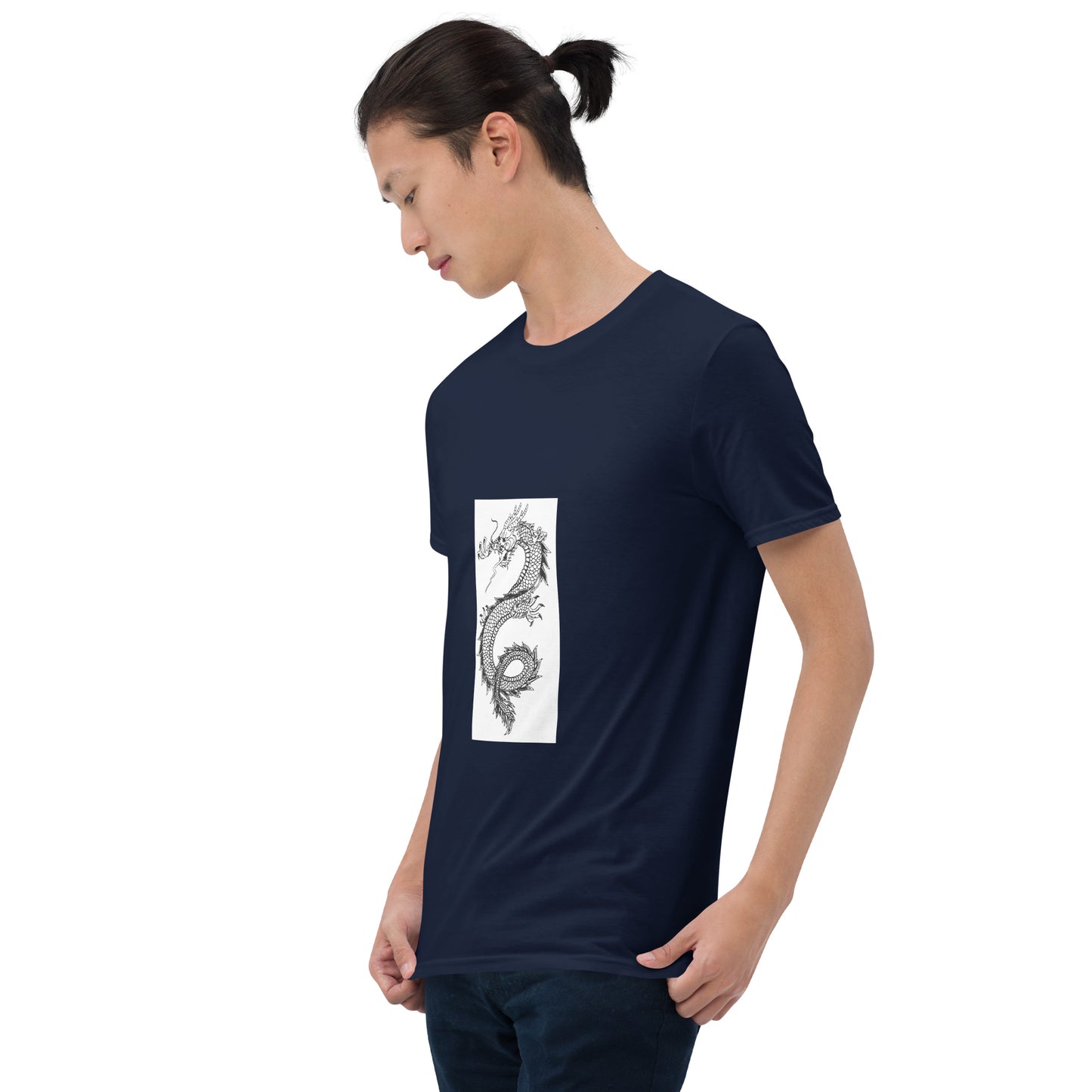 Chinese Dragon - Minimalist Design Artwork - Short-Sleeve Unisex T-Shirt - Graphic Tee - Navy - Left front