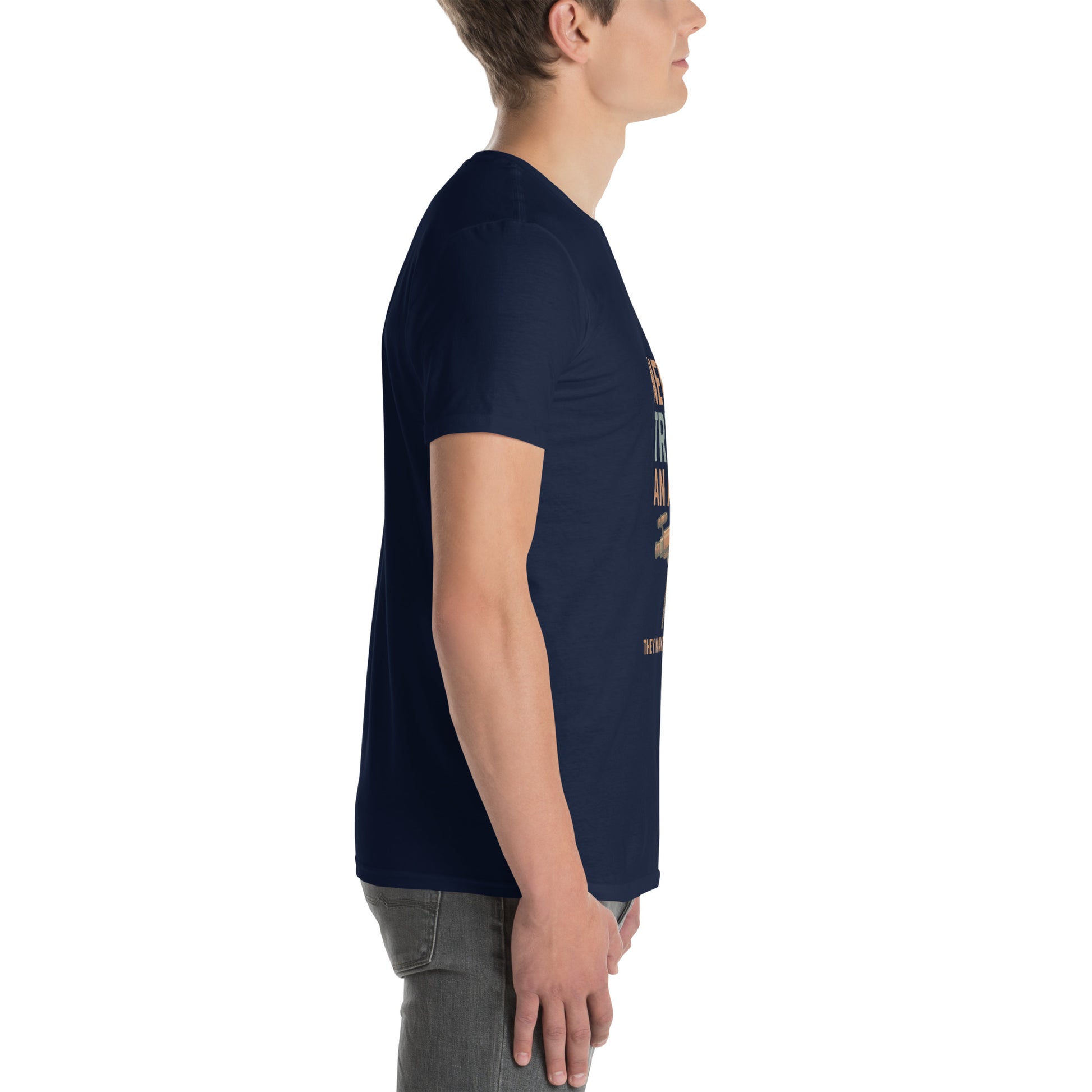 Never Trust An Atom - Science Joke - Short-Sleeve Unisex T-Shirt - Graphic Tee - Navy - Right side