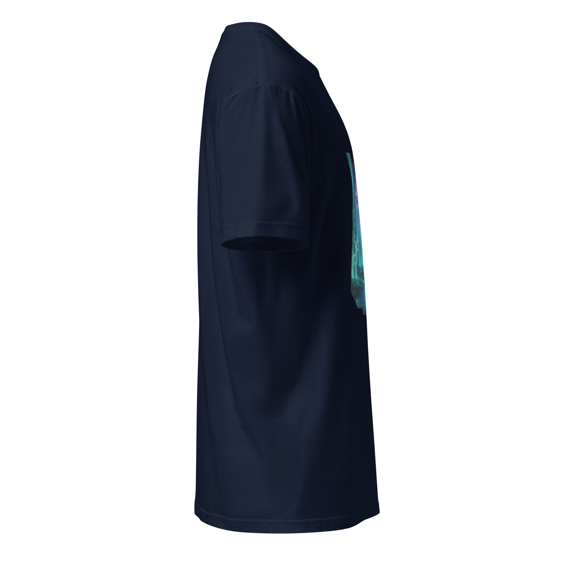 Quantum Forest – Digital Nature Fusion - Short-Sleeve Unisex T-Shirt - Graphic Tee - Navy - Right side