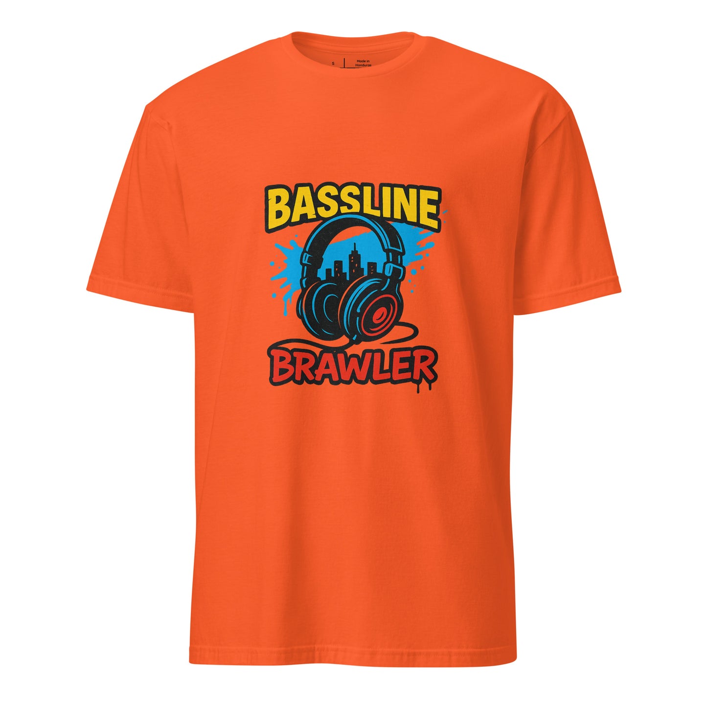 Bassline Brawler - Battle-Ready Beats - Short-Sleeve Unisex T-Shirt - Graphic Tee - Orange - Front