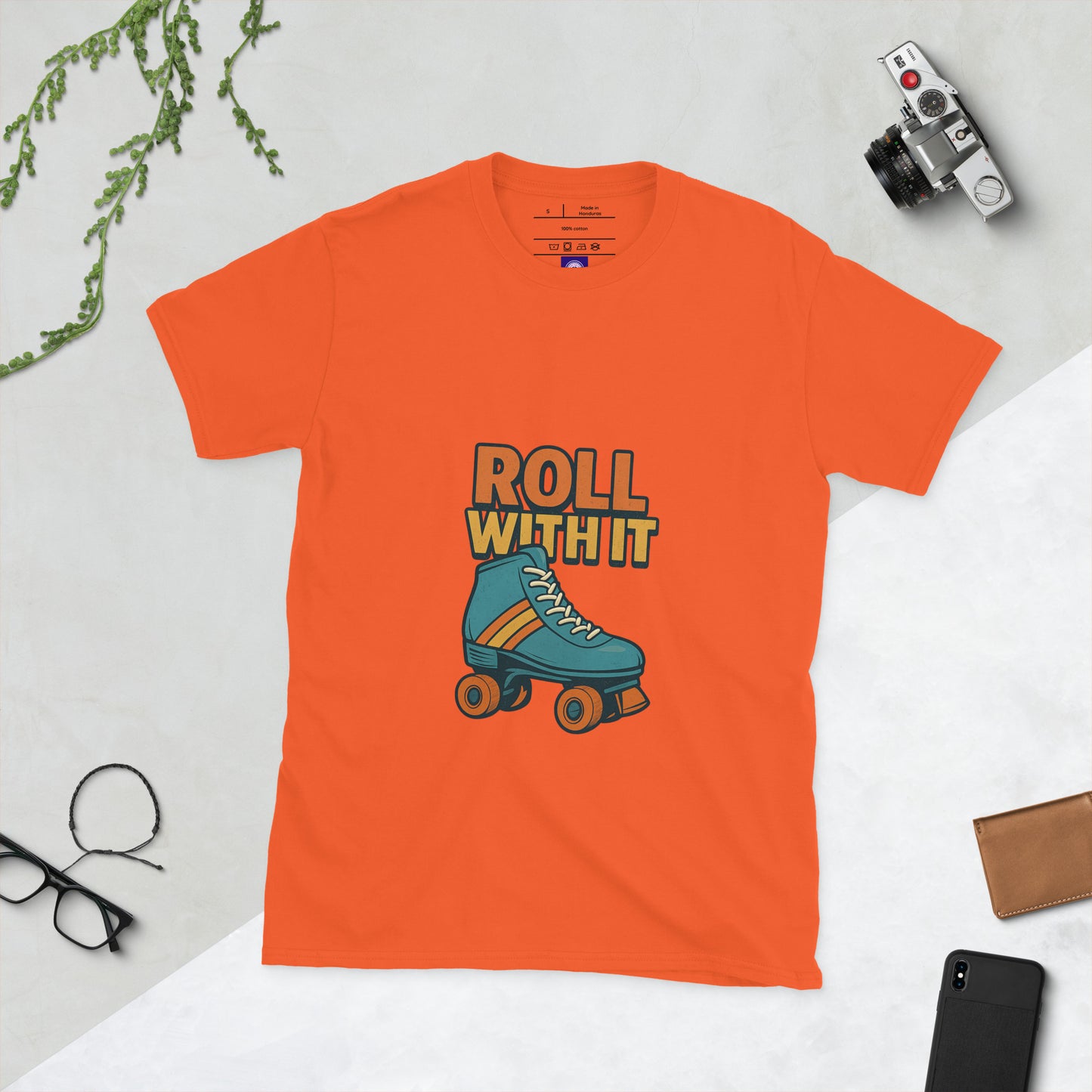 Roll With It - Retro Roller Skate Vibes - Short-Sleeve Unisex T-Shirt - Graphic Tee - Orange - Front