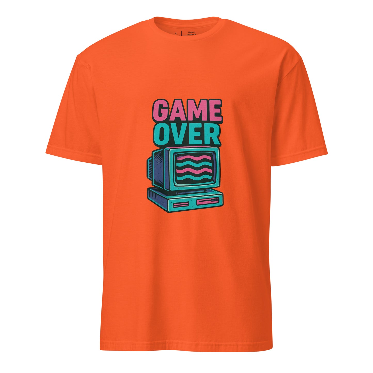 Game Over - Retro Gamer Glitch - Short-Sleeve Unisex T-Shirt - Graphic Tee - Orange - Front