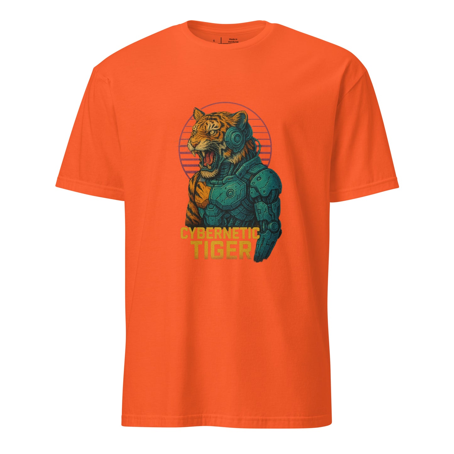Cybernetic Tiger - Futuristic Ferocity - Short-Sleeve Unisex T-Shirt - Graphic Tee - Orange - Front