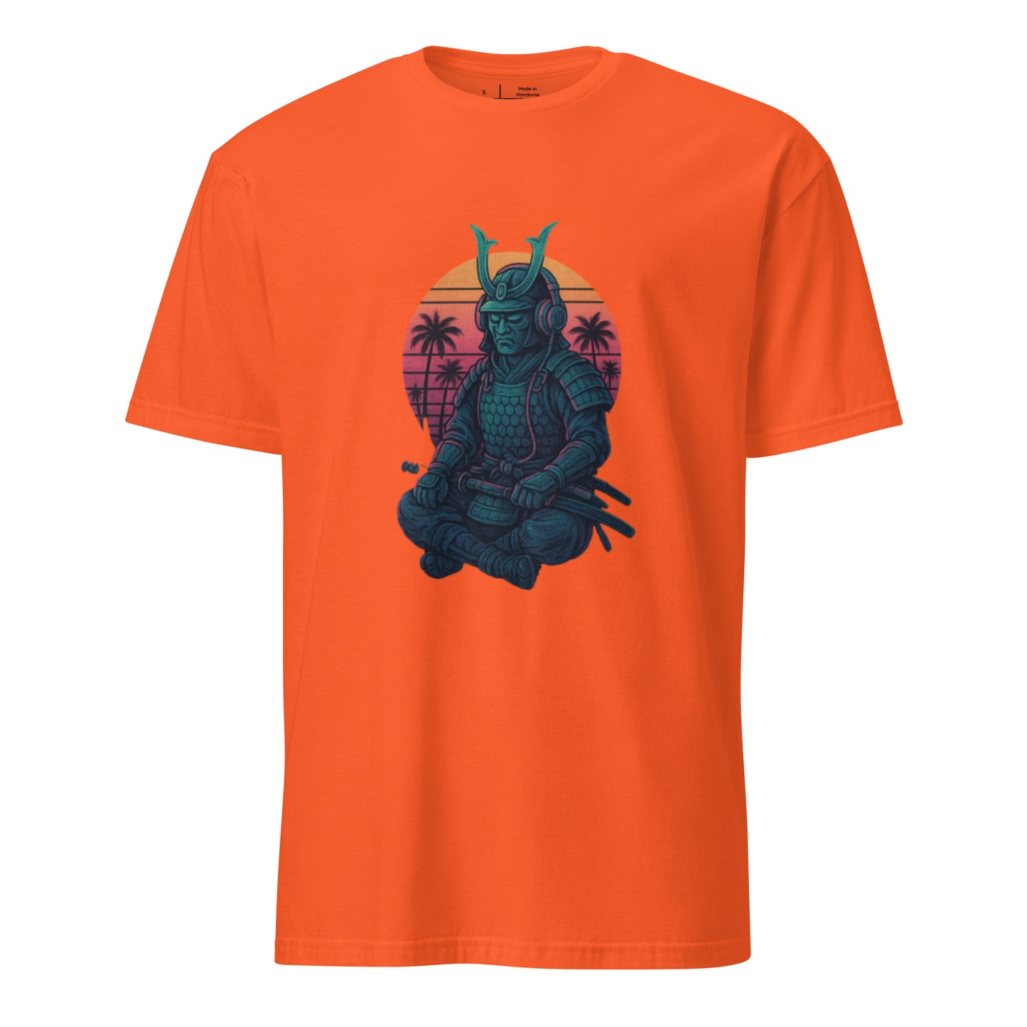 Headphone Samurai - Balance Meets Beats - Short-Sleeve Unisex T-Shirt - Graphic Tee - Orange - Front