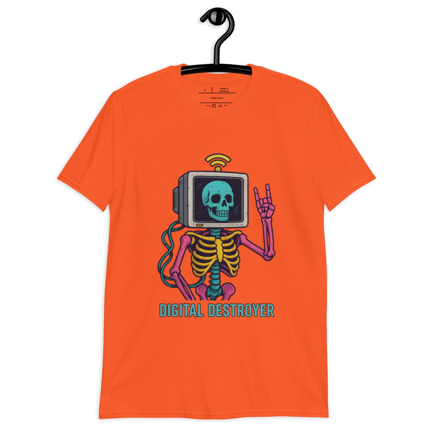 Digital Destroyer - Skeleton Bandwidth Battle - Short-Sleeve Unisex T-Shirt - Graphic Tee - Orange - Front