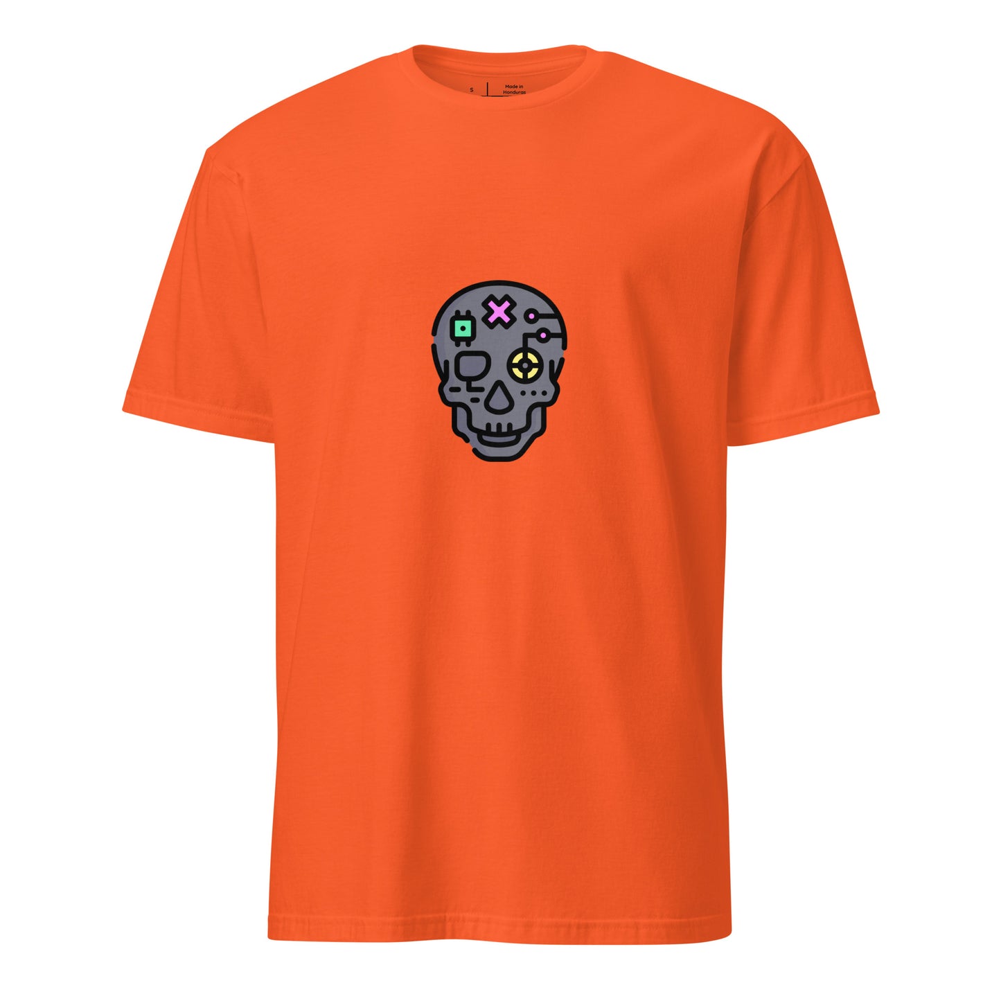 Cartoon Cyber Skull - Future Shock Style - Short-Sleeve Unisex T-Shirt - Graphic Tee - Orange - Front