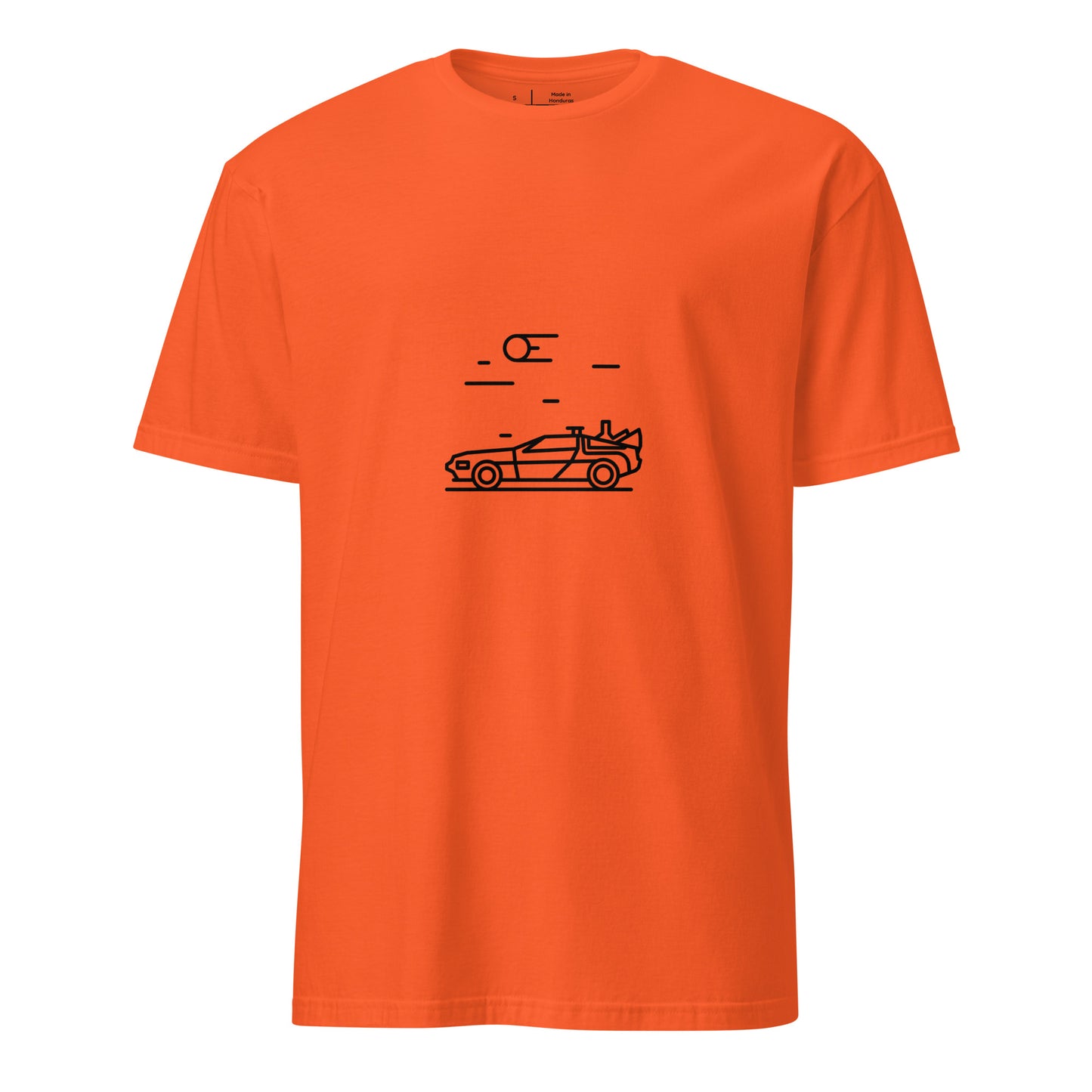 "88 MPH" – Retro Time Machine Car - Short-Sleeve Unisex T-Shirt - Graphic Tee - Orange - Front