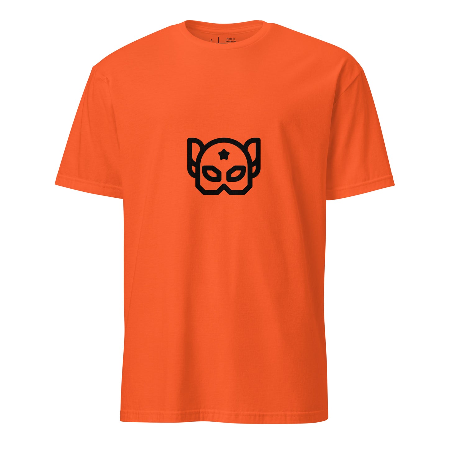 “Galactic Guardian” – Hero Mask - Short-Sleeve Unisex T-Shirt - Graphic Tee - Orange - Front