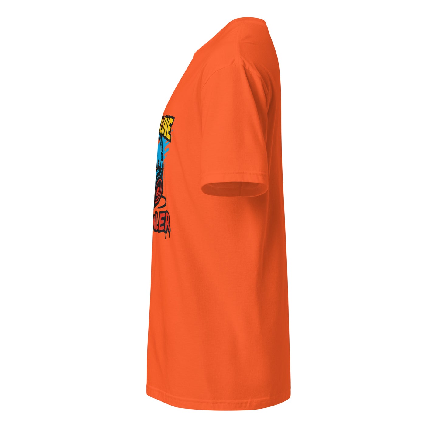 Bassline Brawler - Battle-Ready Beats - Short-Sleeve Unisex T-Shirt - Graphic Tee - Orange - Left side