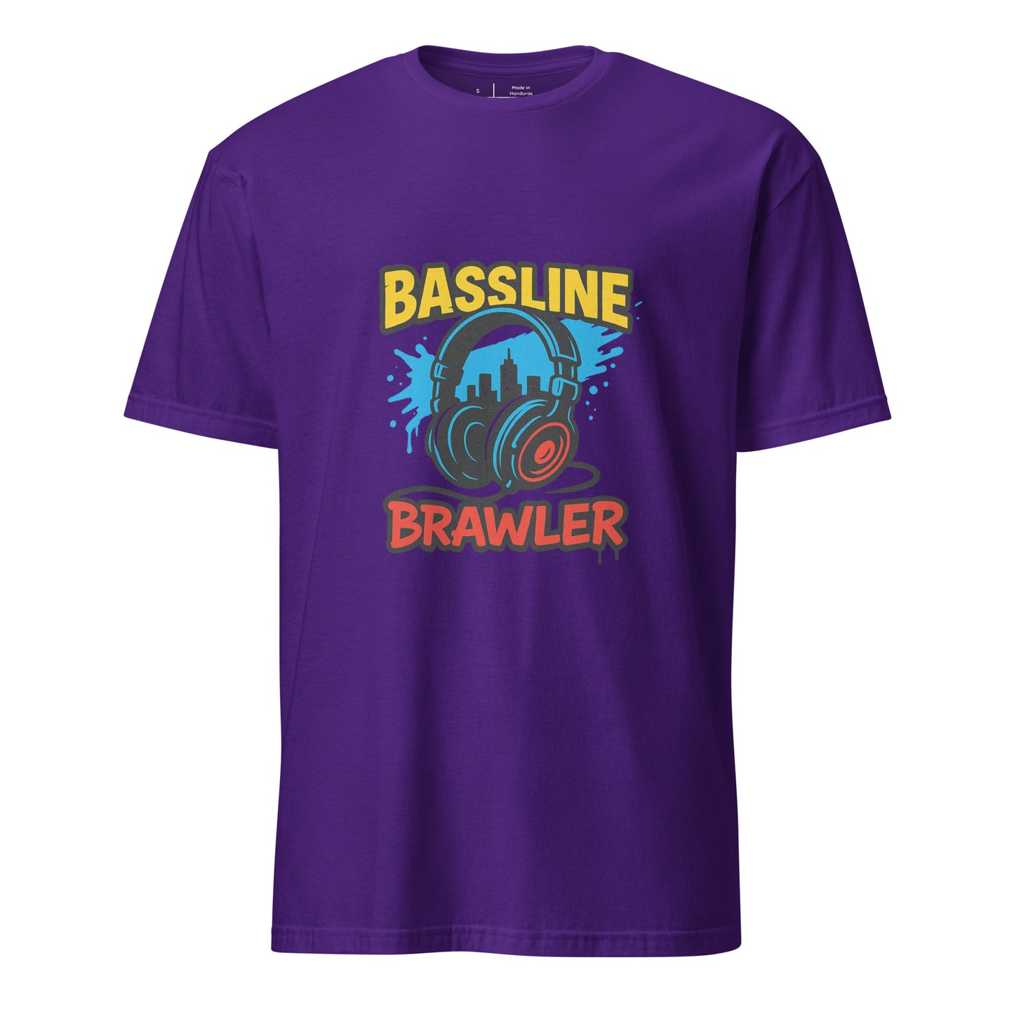 Bassline Brawler - Battle-Ready Beats - Short-Sleeve Unisex T-Shirt - Graphic Tee - Purple - Front