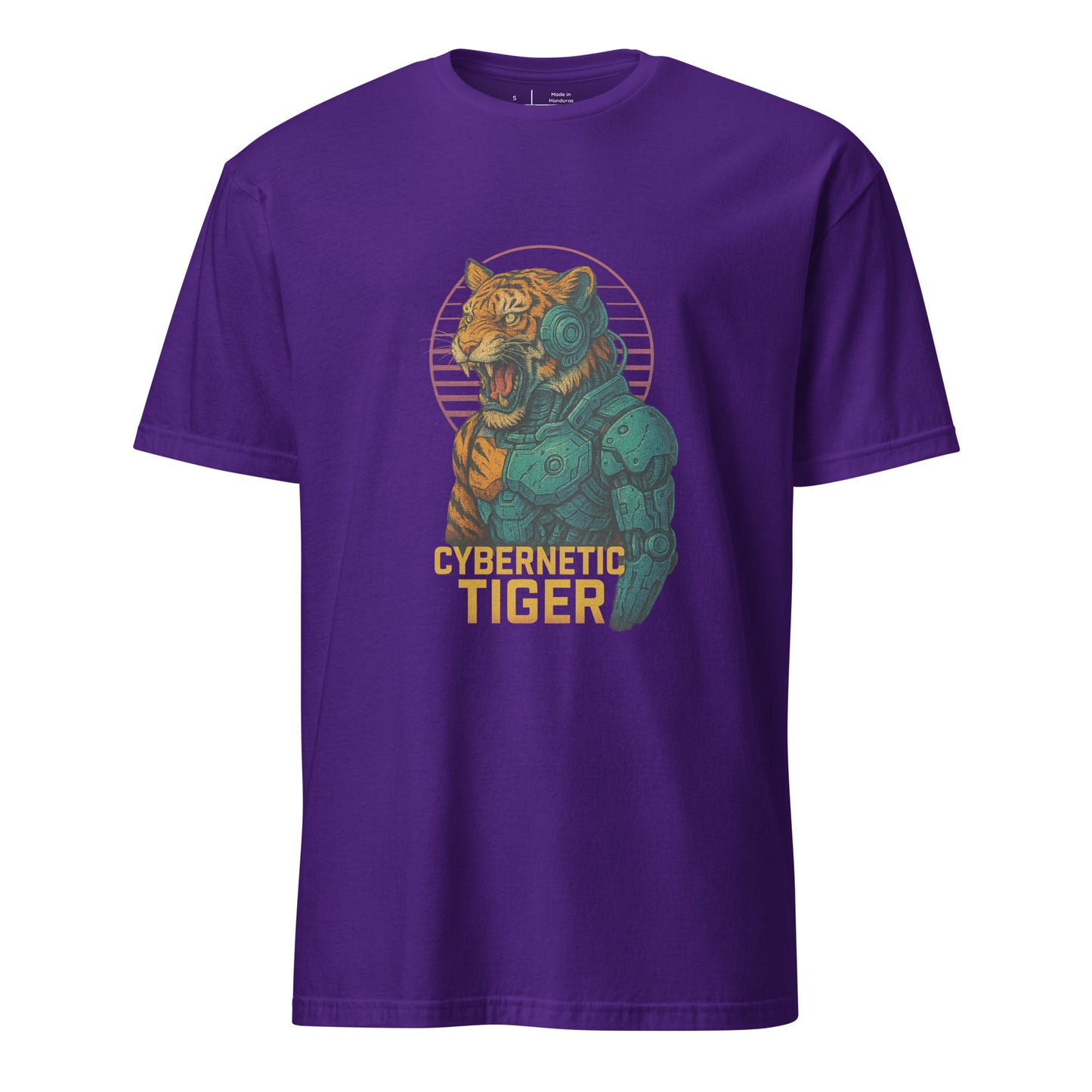 Cybernetic Tiger - Futuristic Ferocity - Short-Sleeve Unisex T-Shirt - Graphic Tee - Purple - Front