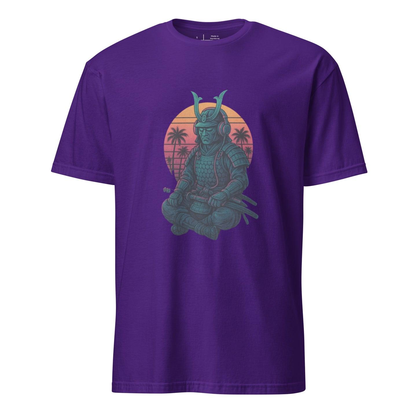 Headphone Samurai - Balance Meets Beats - Short-Sleeve Unisex T-Shirt - Graphic Tee - Purple - Front