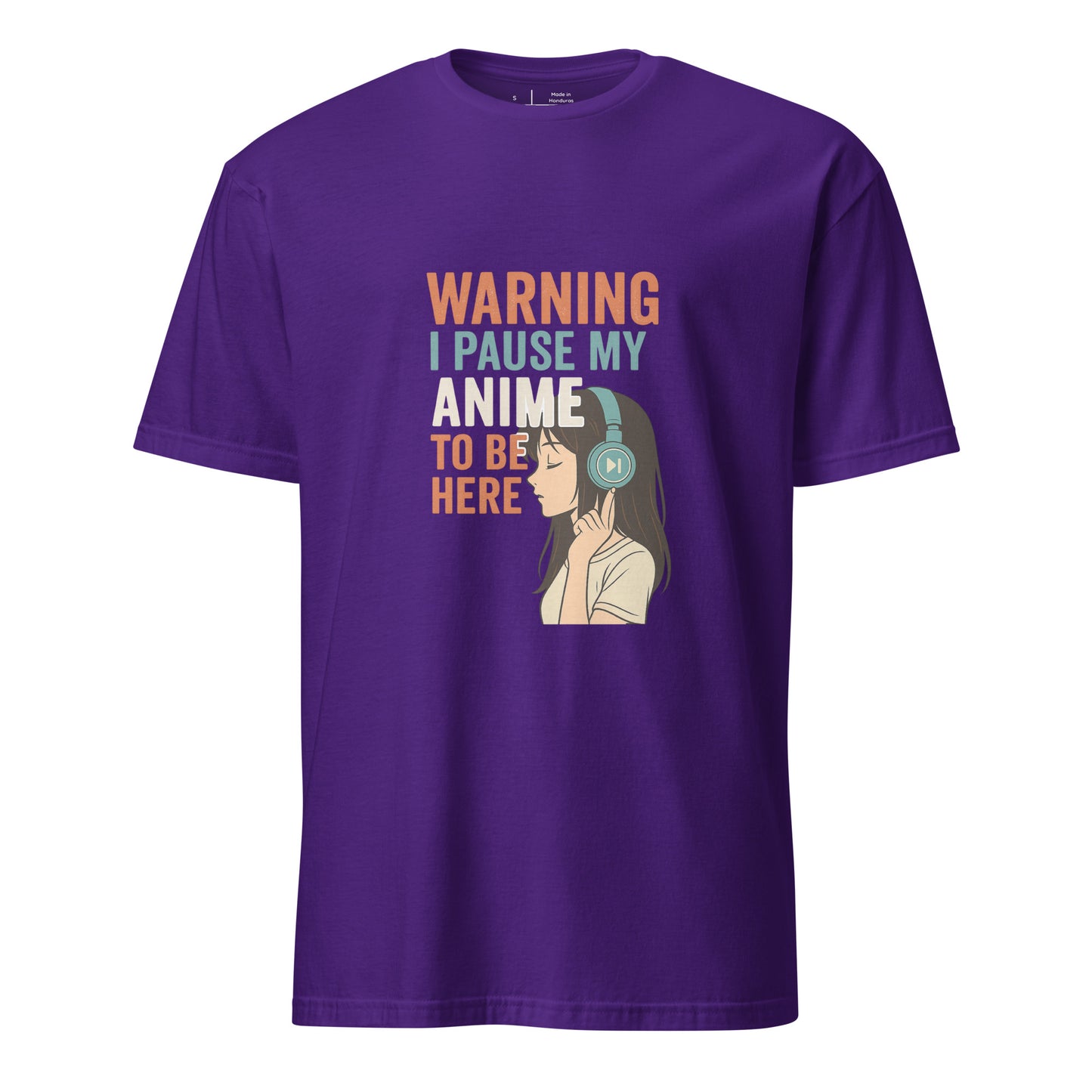 Pausing Anime - Bold Anime Slogan - Short-Sleeve Unisex T-Shirt - Graphic Tee - Purple - Front