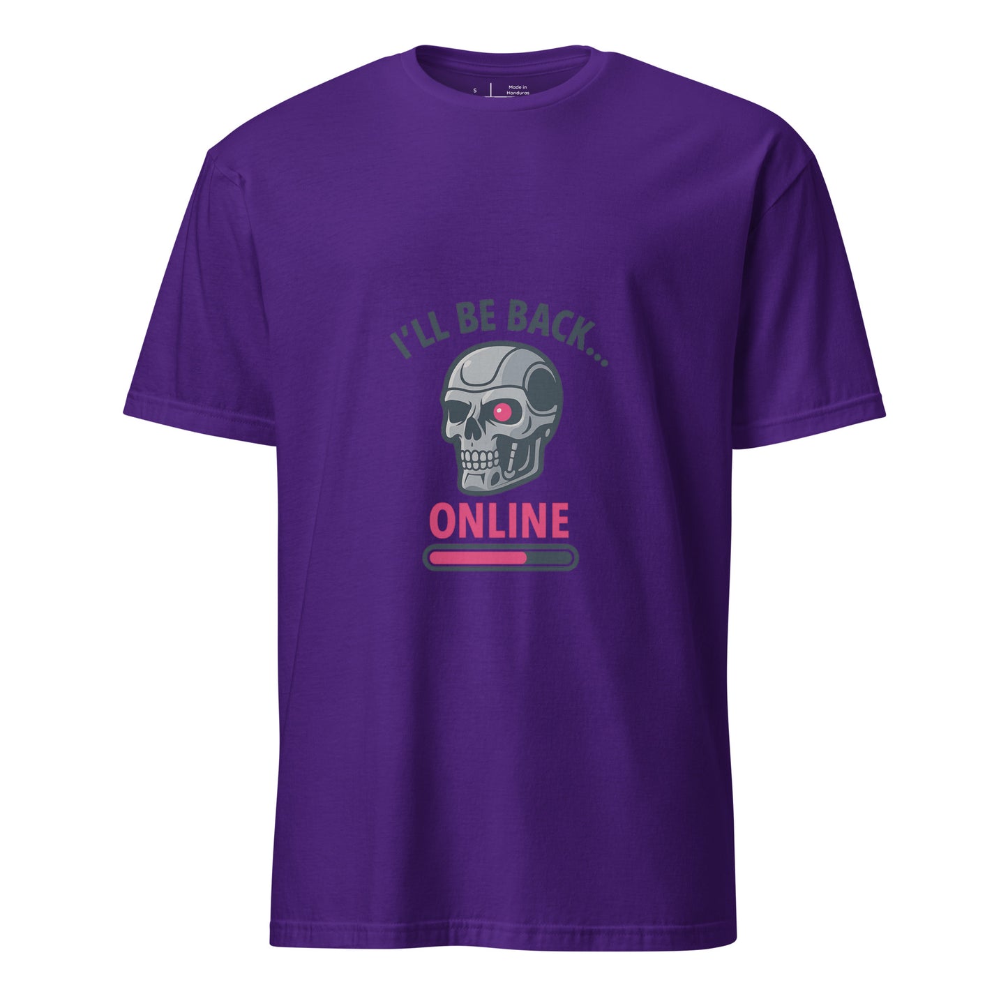 I'll Be Back - Online - Sci-Fi Parody - Short-Sleeve Unisex T-Shirt - Graphic Tee - Purple - Front