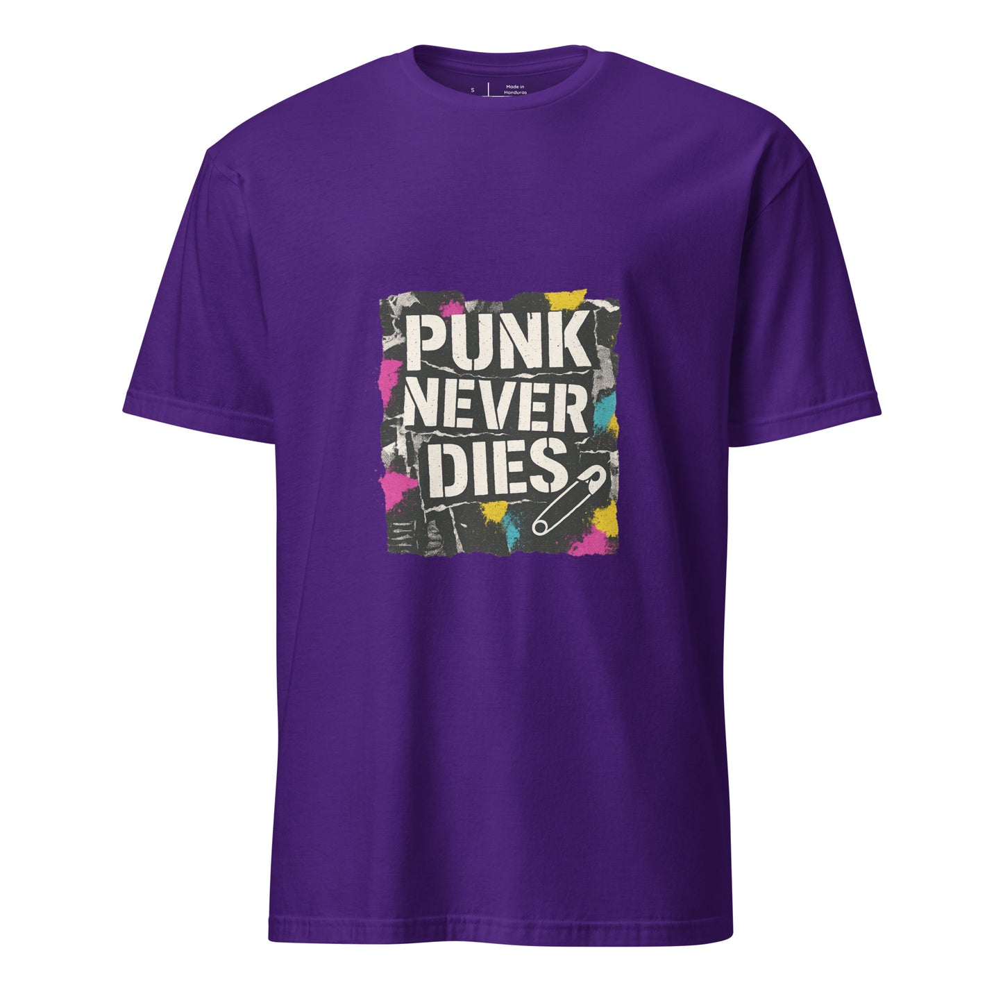 Punk Never Dies – Retro Punk Rock - Short-Sleeve Unisex T-Shirt - Graphic Tee - Purple - Front