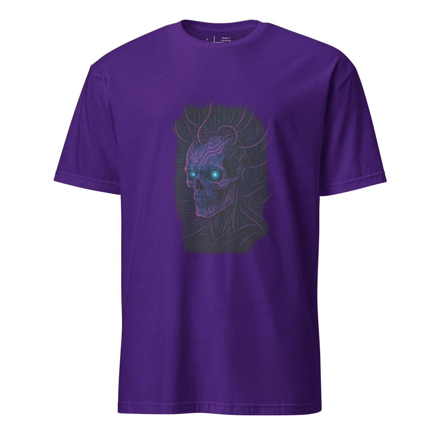 Neural Hacker – Cyber Skull Uprising - Short-Sleeve Unisex T-Shirt - Graphic Tee - Purple - Front