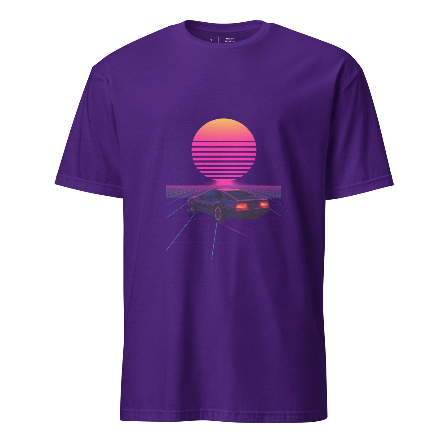 Retro Cyber Car – Neon Drive - Short-Sleeve Unisex T-Shirt - Graphic Tee - Purple - Front