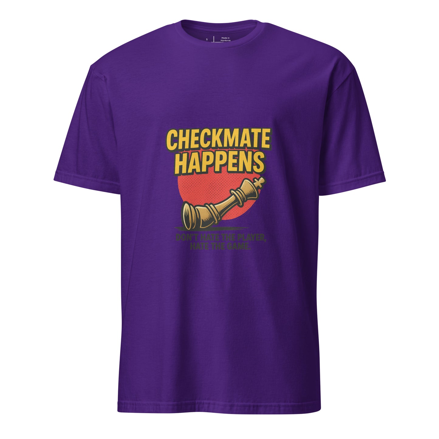 Checkmate Happens – Chess Lovers - Short-Sleeve Unisex T-Shirt - Graphic Tee - Purple - Front