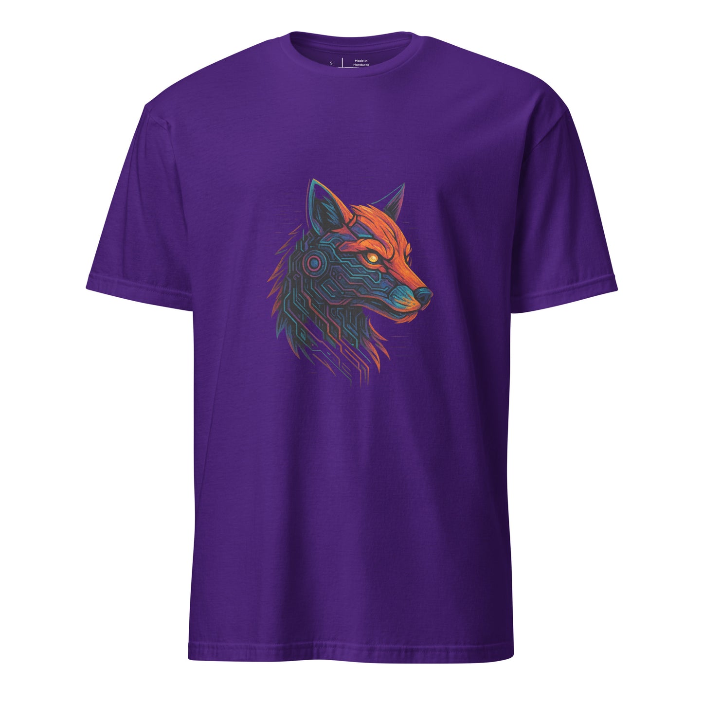  Cyber Fox – Neon Trickster - Short-Sleeve Unisex T-Shirt - Graphic Tee - Purple - Front
