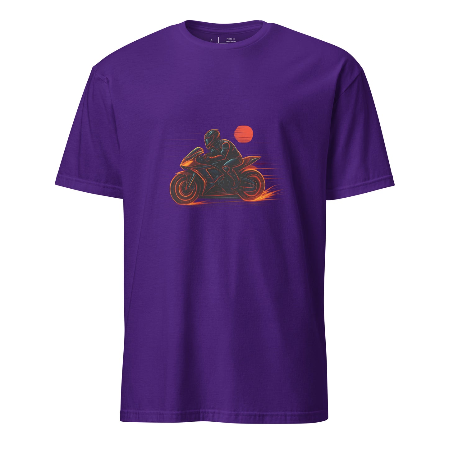 Neon Rider – Blaze Through the Digital Highway - Short-Sleeve Unisex T-Shirt - Graphic Tee - Purple - Front