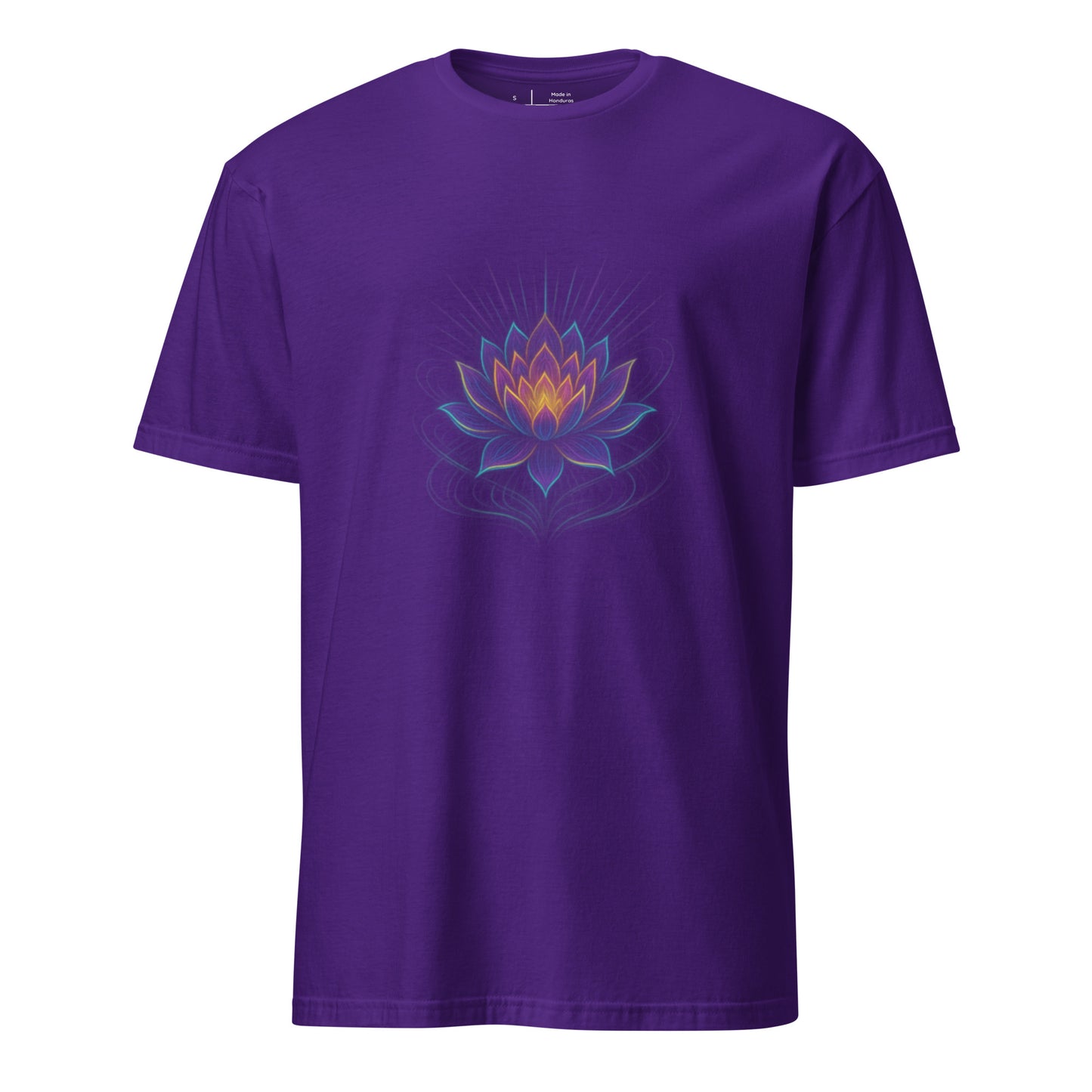 Neon Lotus Bloom – Fractal Cyber Flower - Short-Sleeve Unisex T-Shirt - Graphic Tee - Purple - Front