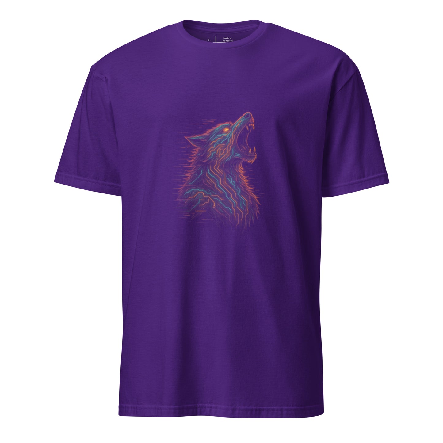 Cyberpunk Werewolf Howl – Neon Horror Tech - Short-Sleeve Unisex T-Shirt - Graphic Tee - Purple - Front