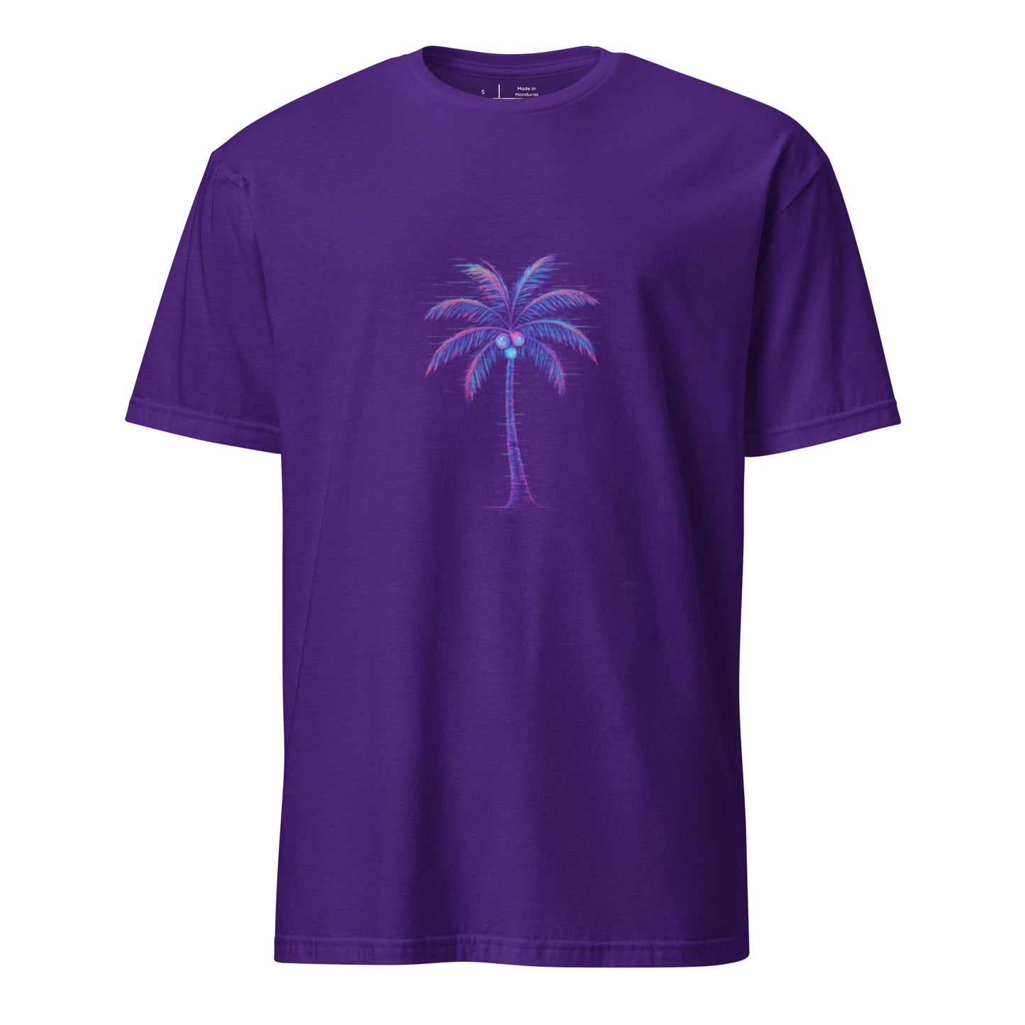 Glitching Palm Tree – Neon Paradise - Short-Sleeve Unisex T-Shirt - Graphic Tee - Purple - Front