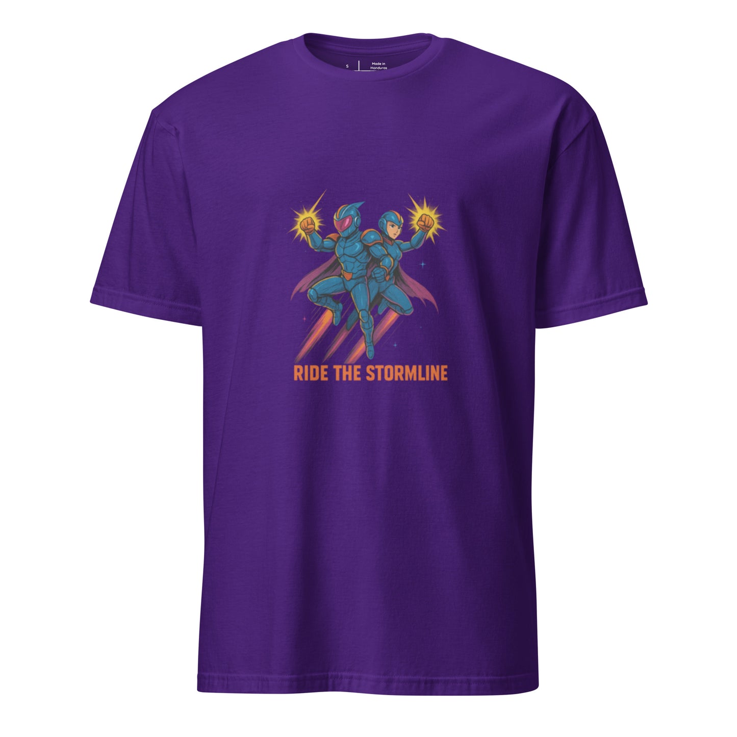 Turbo Nebula Riders – “Ride the Stormline.” - Short-Sleeve Unisex T-Shirt - Graphic Tee - Purple - Front