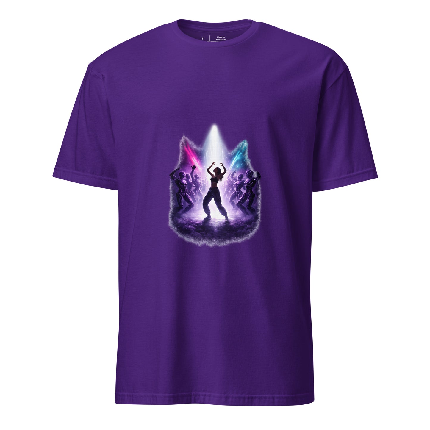 Last Human On The Dancefloor – Sci-Fi Rave - Short-Sleeve Unisex T-Shirt - Graphic Tee - Purple - Front