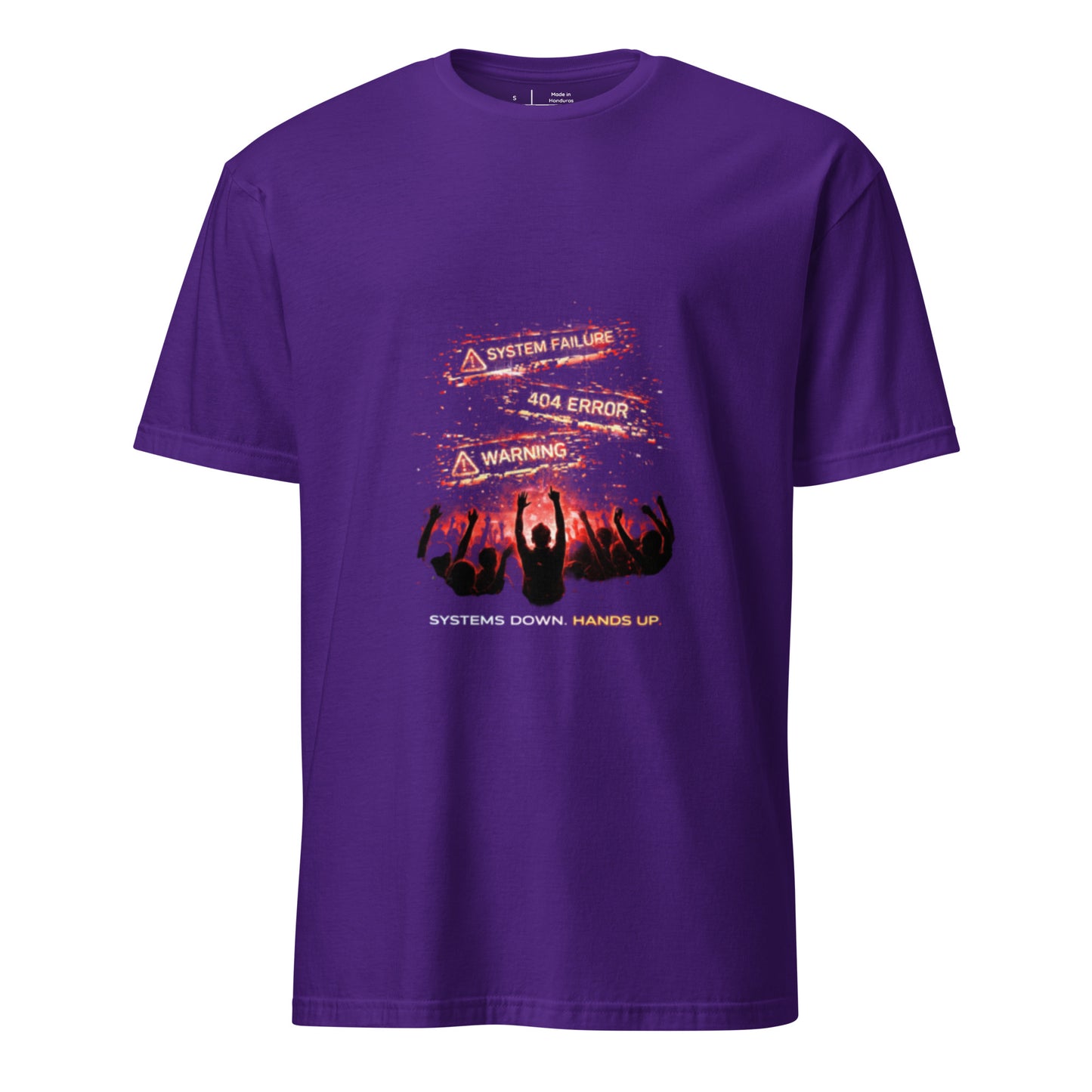 Systems Down. Hands Up. – Festival - Short-Sleeve Unisex T-Shirt - Graphic Tee - Purple - Front