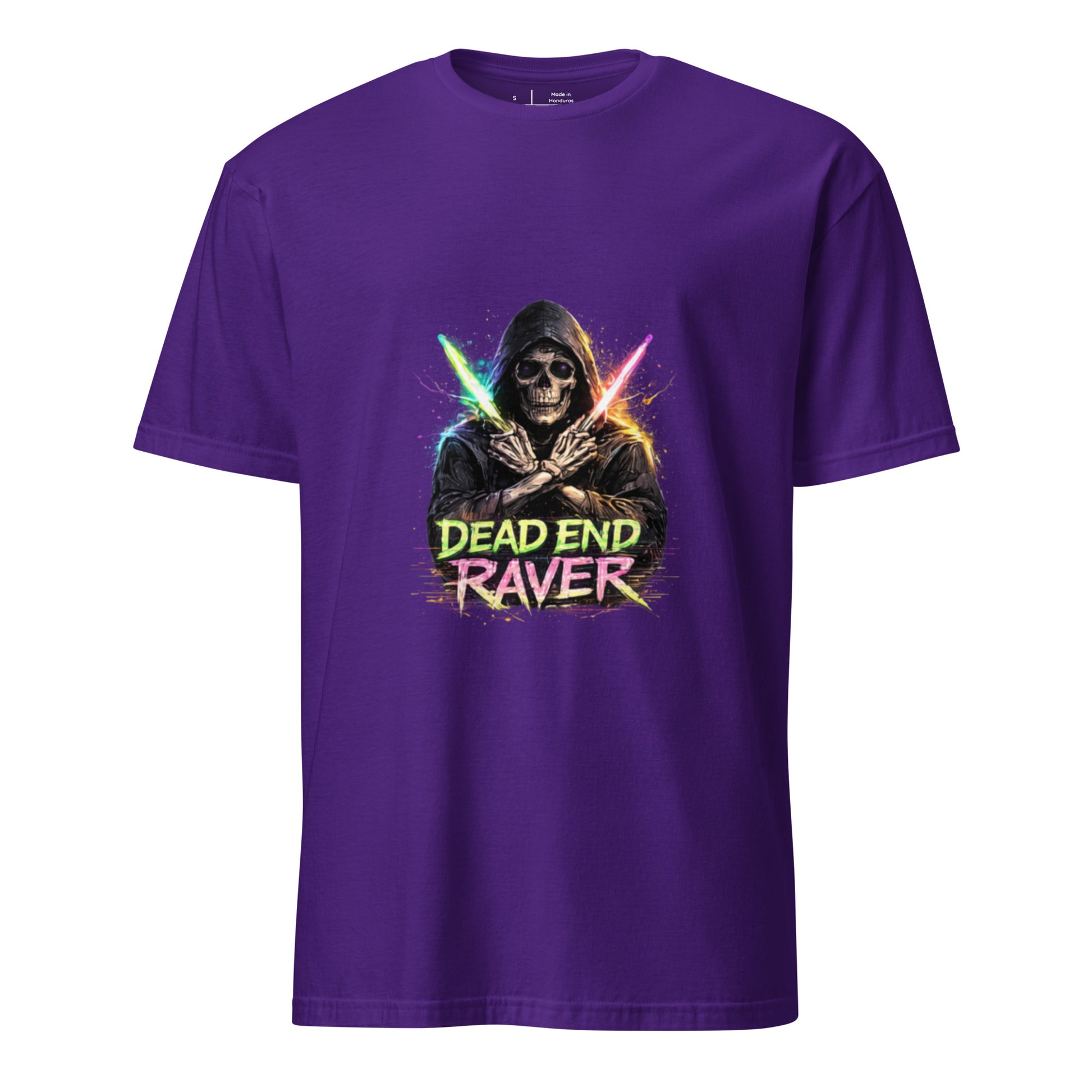Dead End Raver – Neon Skull Rave - Short-Sleeve Unisex T-Shirt- Graphic Tee - Purple - Front