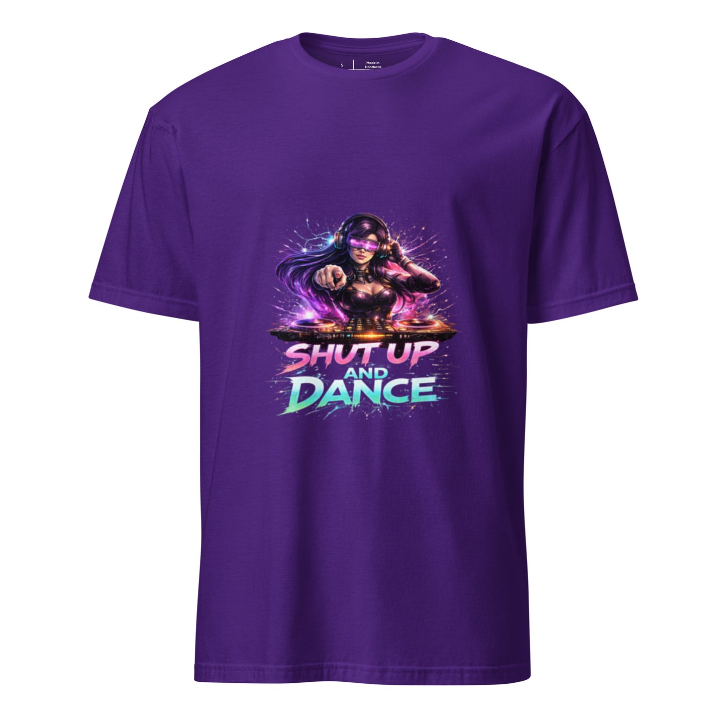 Shut Up And Dance – Cyber Rave DJ - Short-Sleeve Unisex T-Shirt - Graphic Tee - Purple - Front