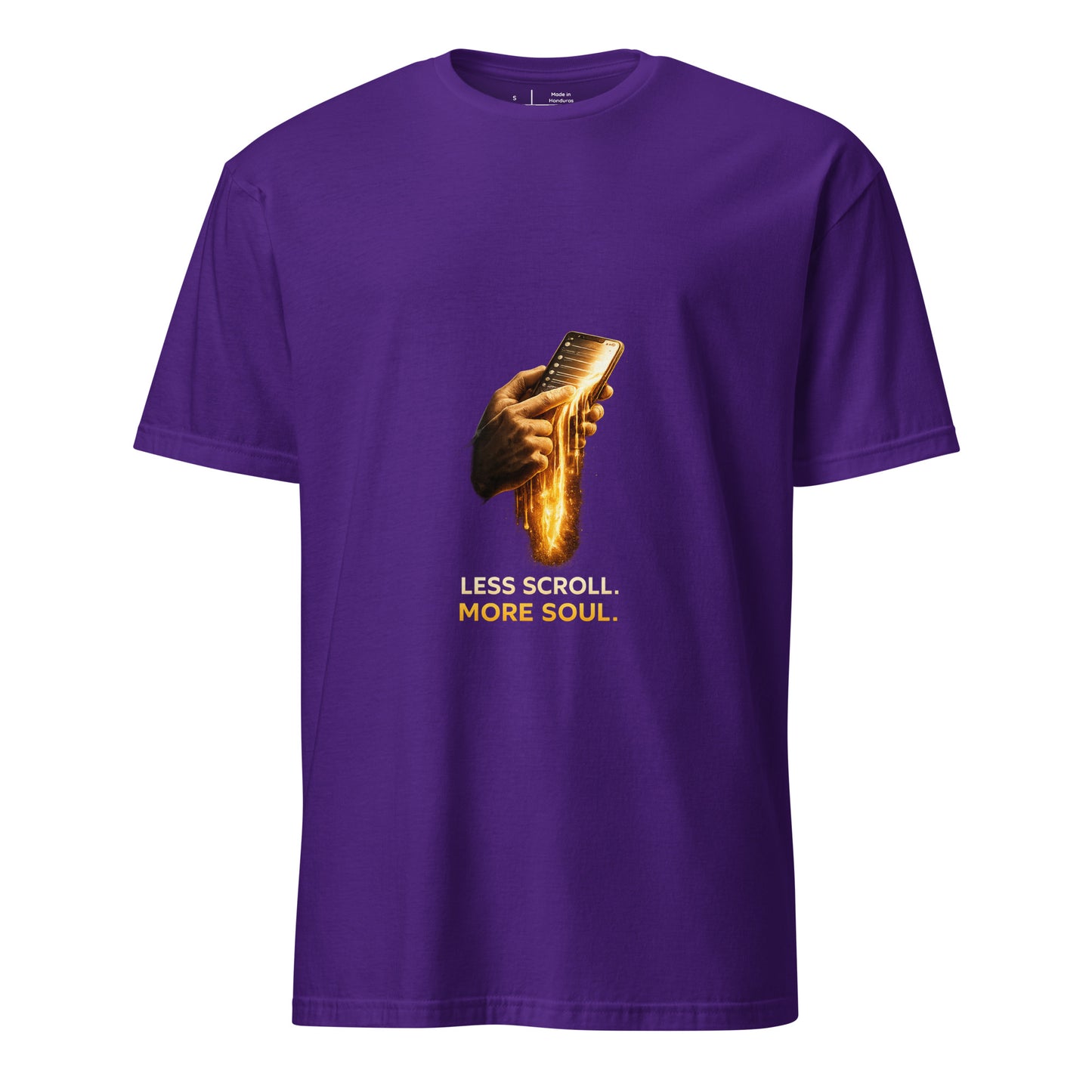Less Scroll. More Soul. – Digital Detox - Short-Sleeve Unisex T-Shirt - Graphic Tee - Purple - Front