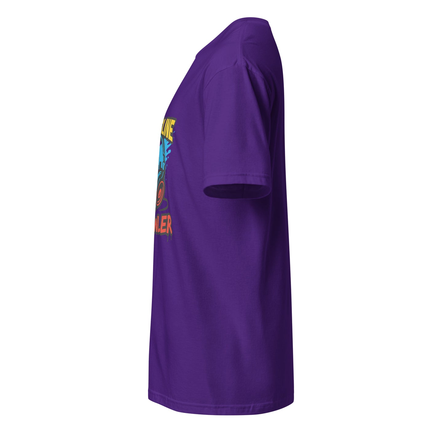Bassline Brawler - Battle-Ready Beats - Short-Sleeve Unisex T-Shirt - Graphic Tee - Purple - Left side