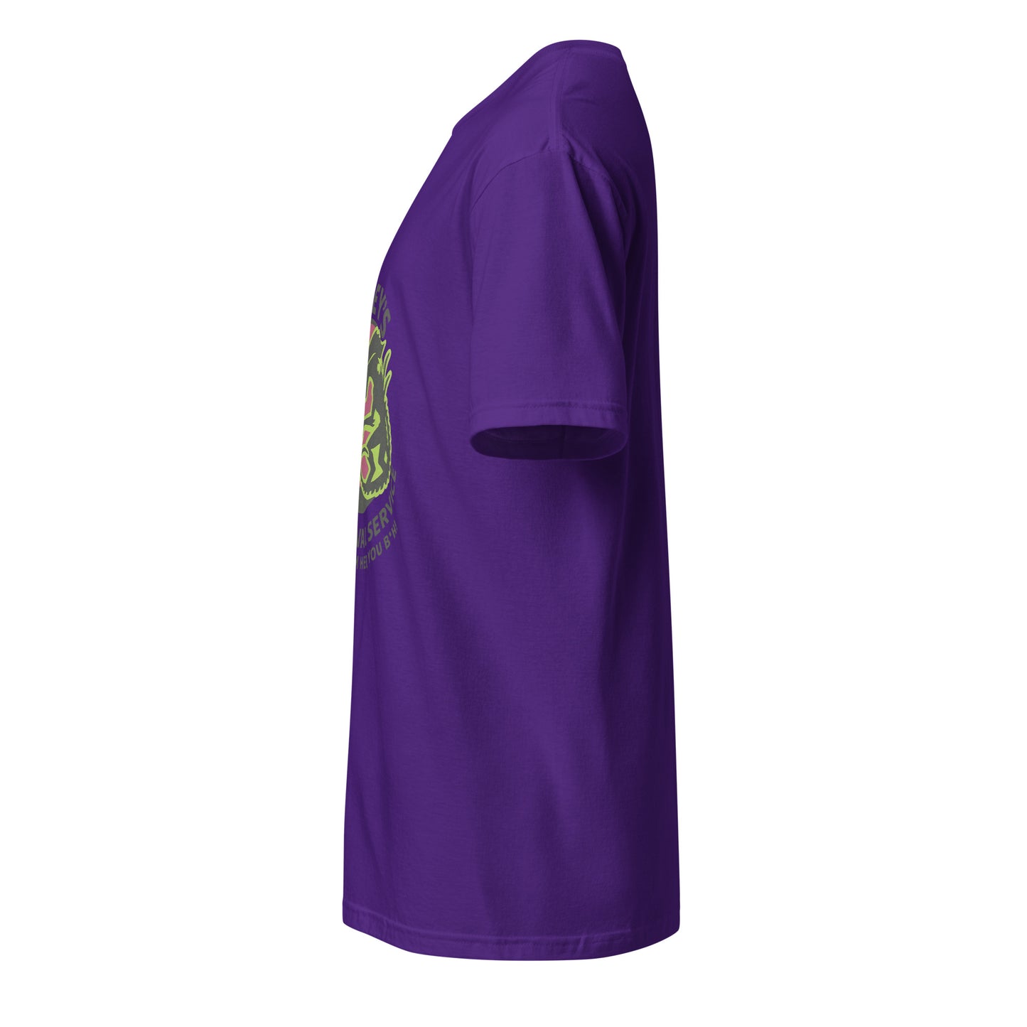 Ripley’s Bug Removal Service – Sci-Fi Parody - Short-Sleeve Unisex T-Shirt - Graphic Tee - Purple - Left side